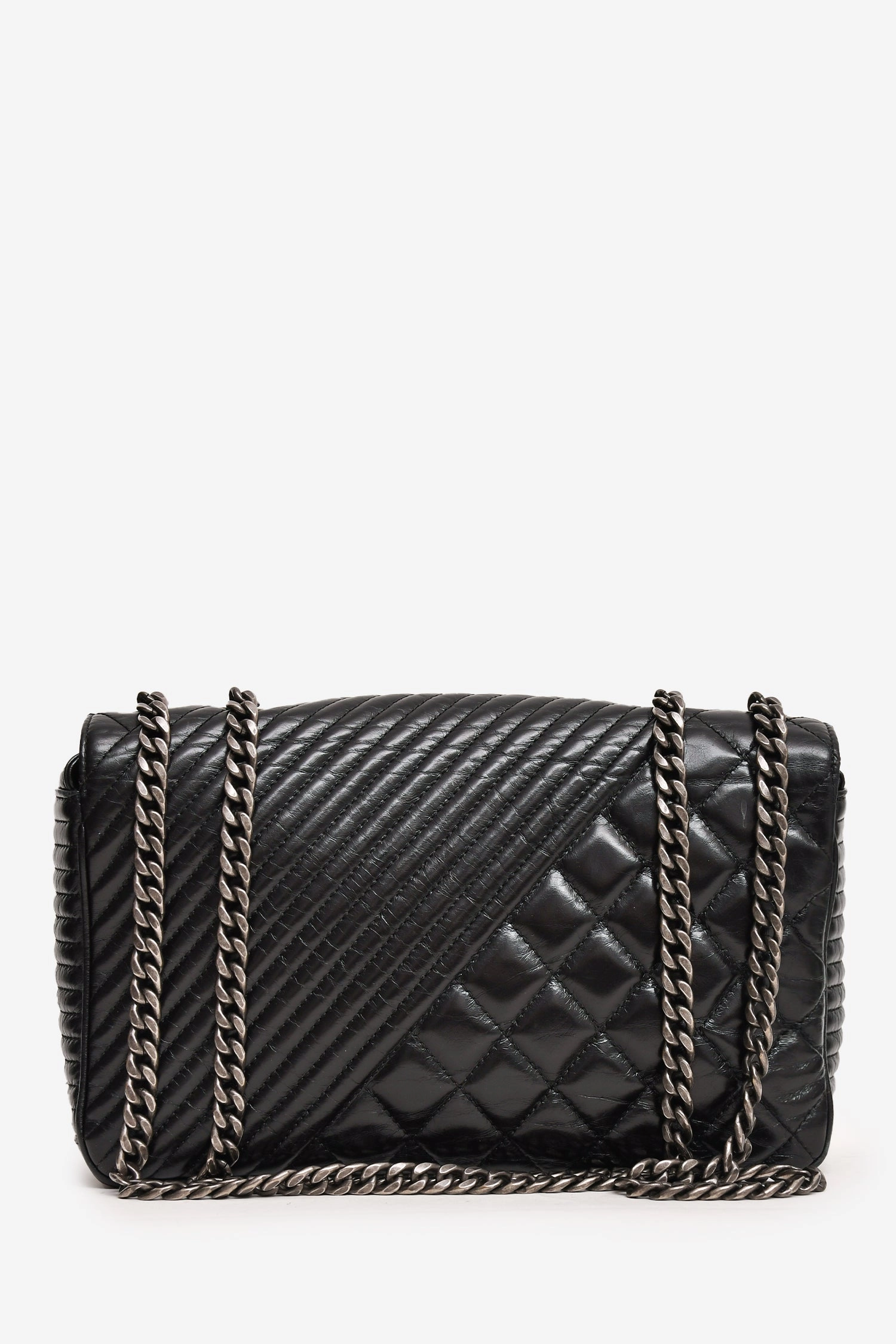Pre-Loved Chanel 2014 Black Glazed Leather Coco Boy Flap Bag