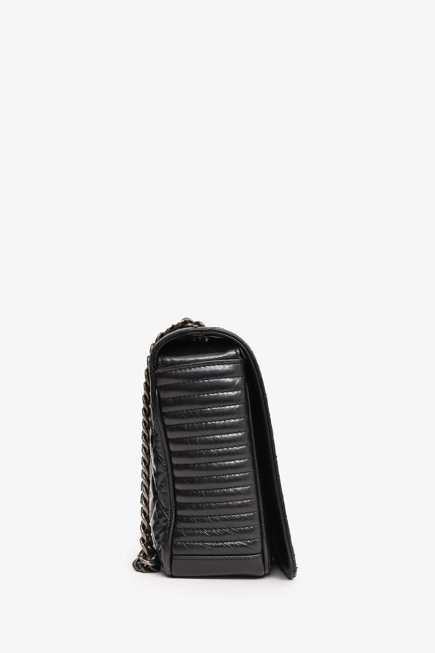 Pre-Loved Chanel 2014 Black Glazed Leather Coco Boy Flap Bag
