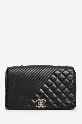 Pre-Loved Chanel 2014 Black Glazed Leather Coco Boy Flap Bag