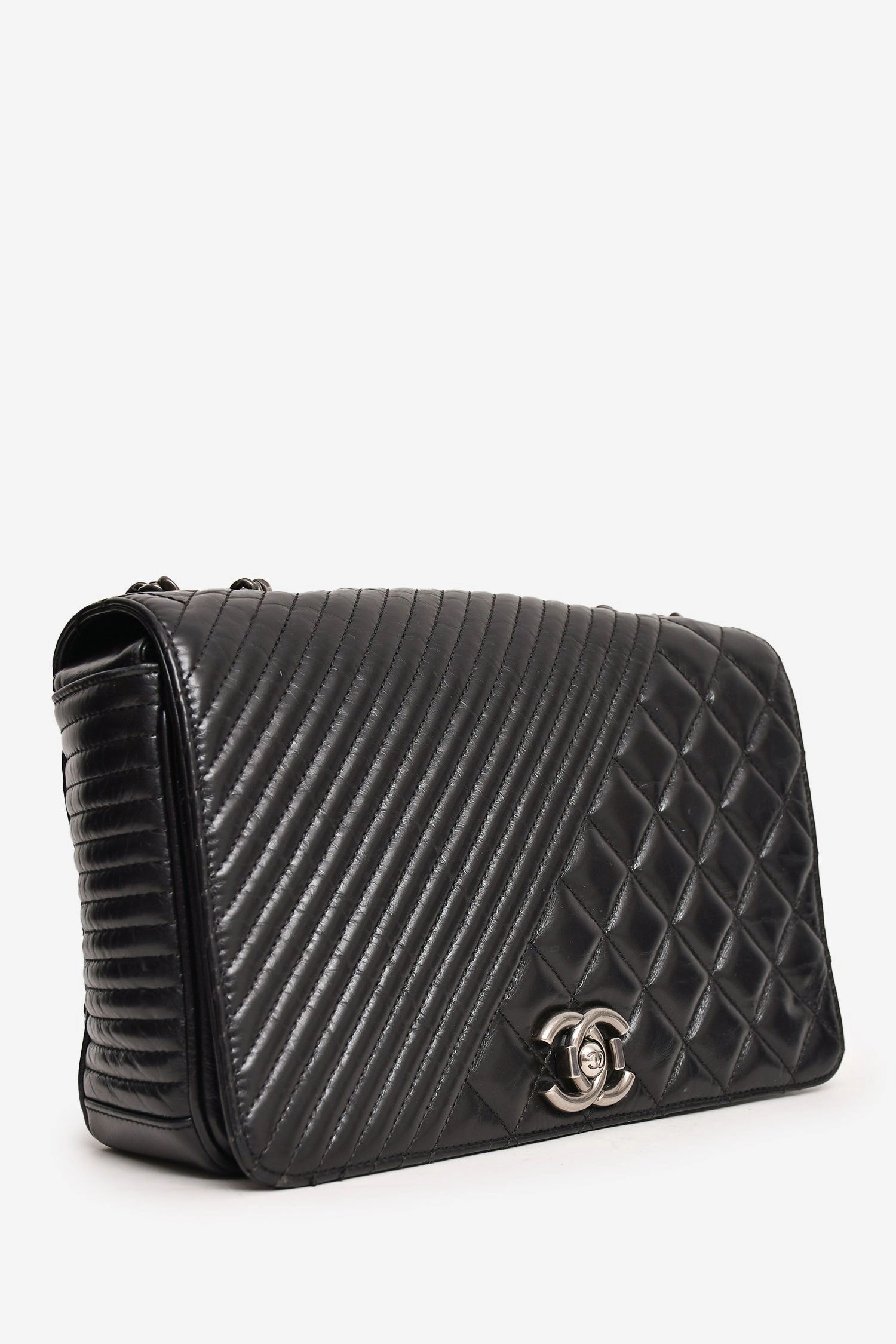 Pre-Loved Chanel 2014 Black Glazed Leather Coco Boy Flap Bag
