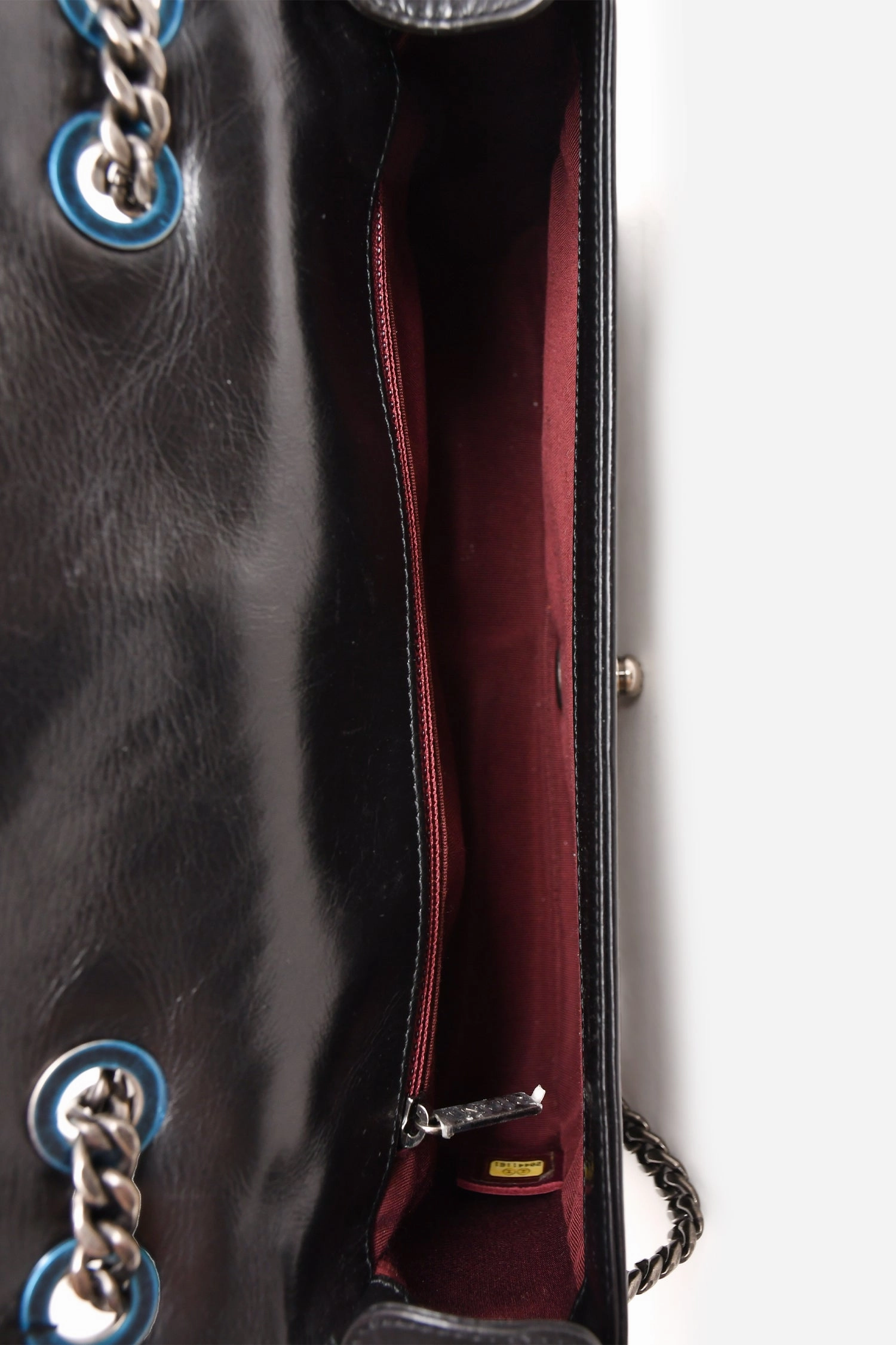 Pre-Loved Chanel 2014 Black Glazed Leather Coco Boy Flap Bag