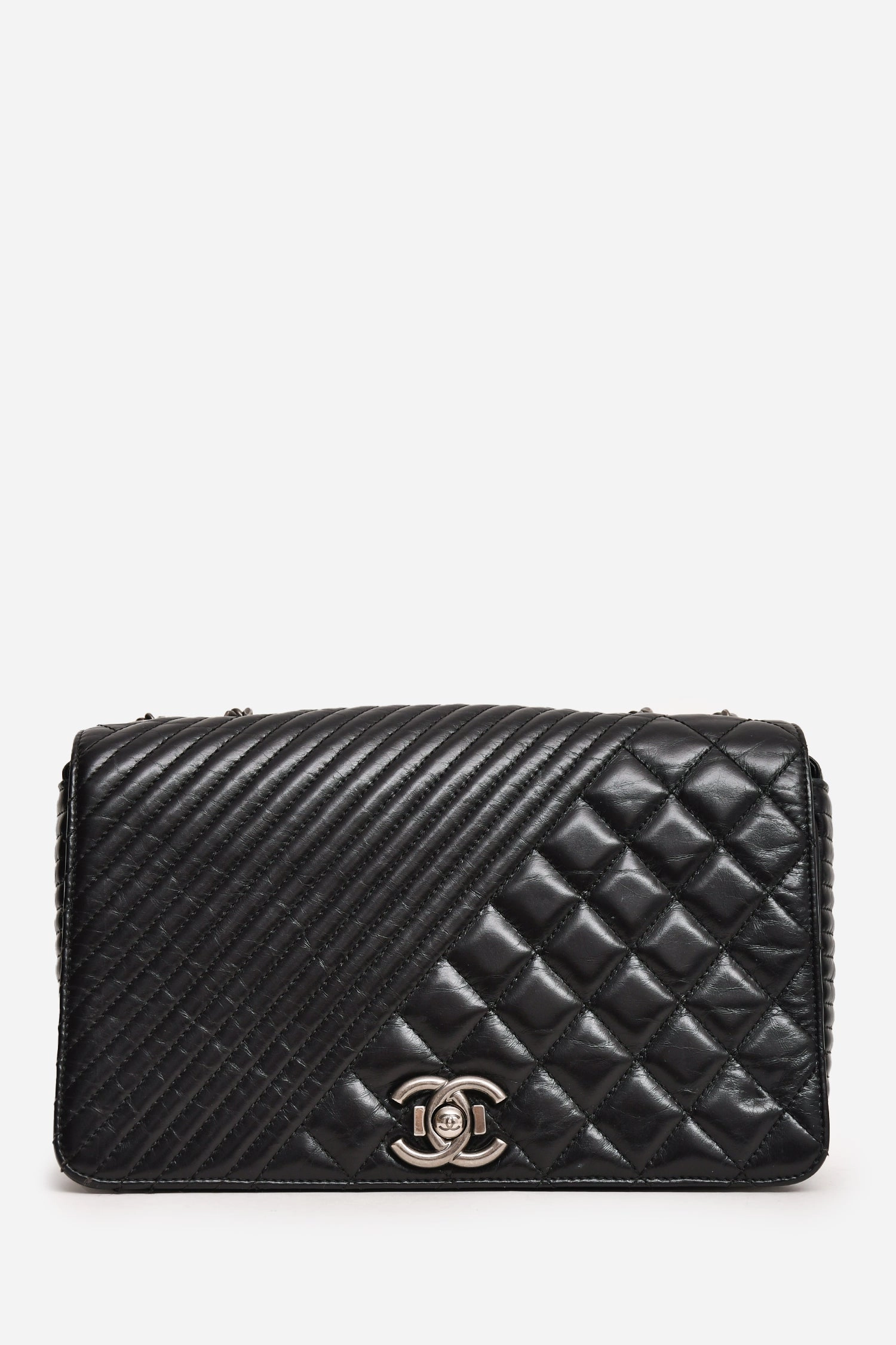 Pre-Loved Chanel 2014 Black Glazed Leather Coco Boy Flap Bag