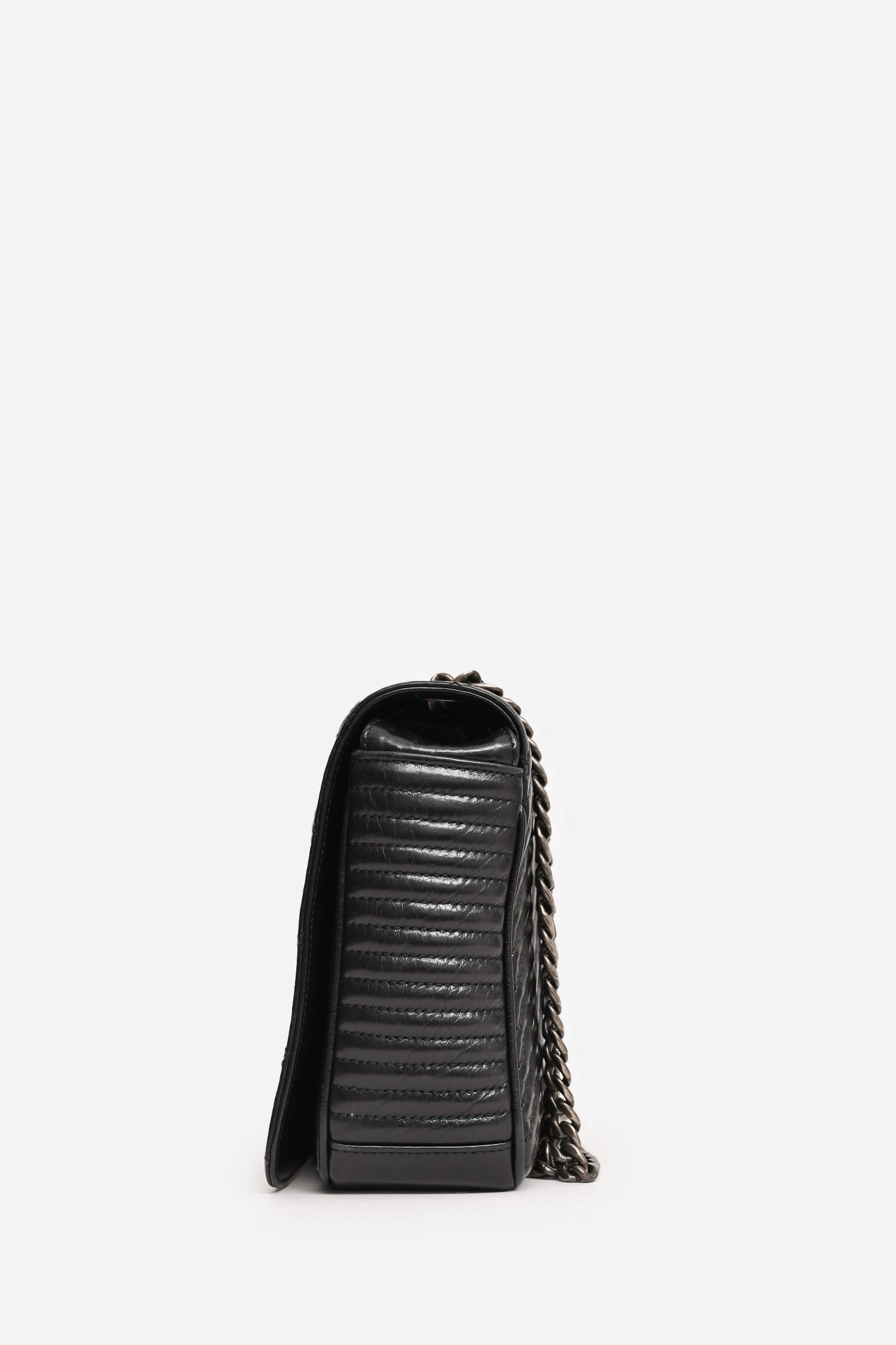 Pre-Loved Chanel 2014 Black Glazed Leather Coco Boy Flap Bag