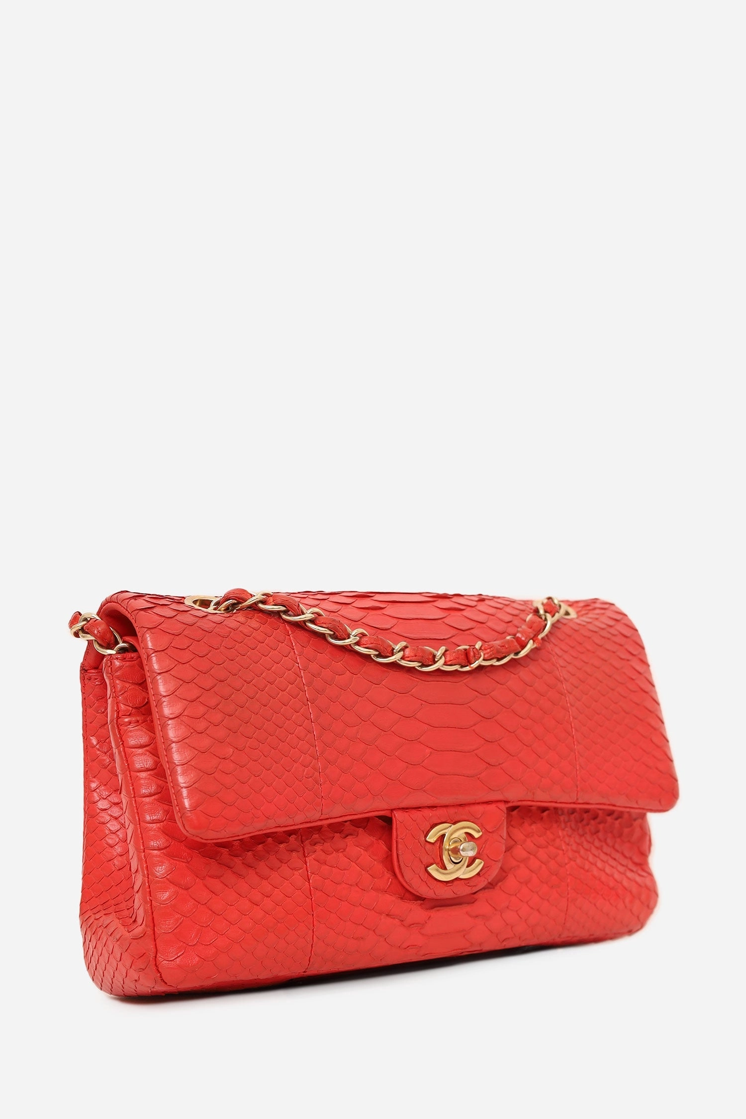 Pre-Loved Chanel 2016-17 Red Python Leather Medium Double Flap Bag