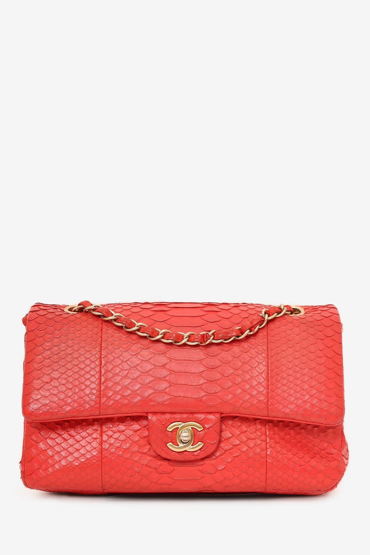 Pre-Loved Chanel 2016-17 Red Python Leather Medium Double Flap Bag