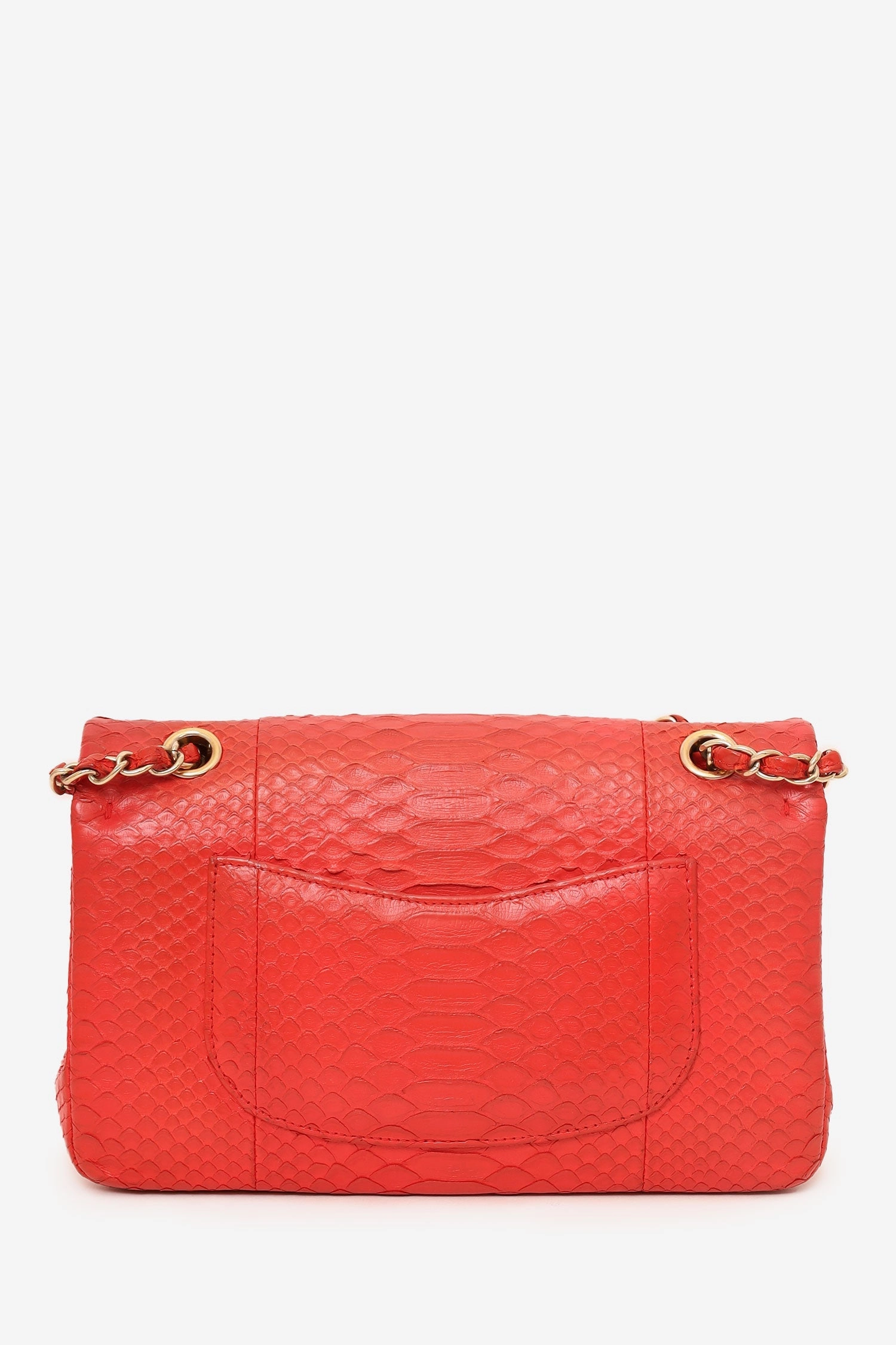 Pre-Loved Chanel 2016-17 Red Python Leather Medium Double Flap Bag