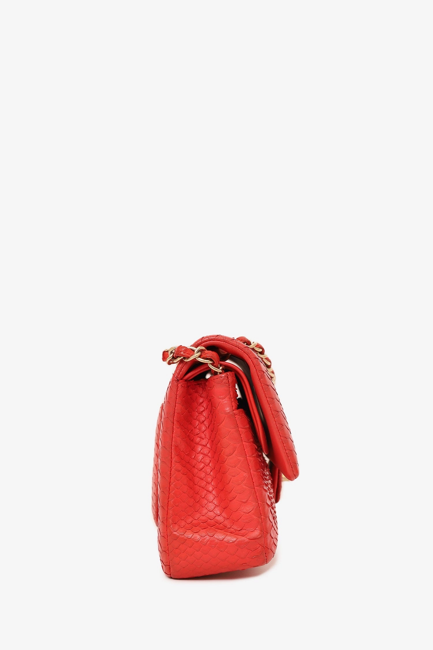 Pre-Loved Chanel 2016-17 Red Python Leather Medium Double Flap Bag