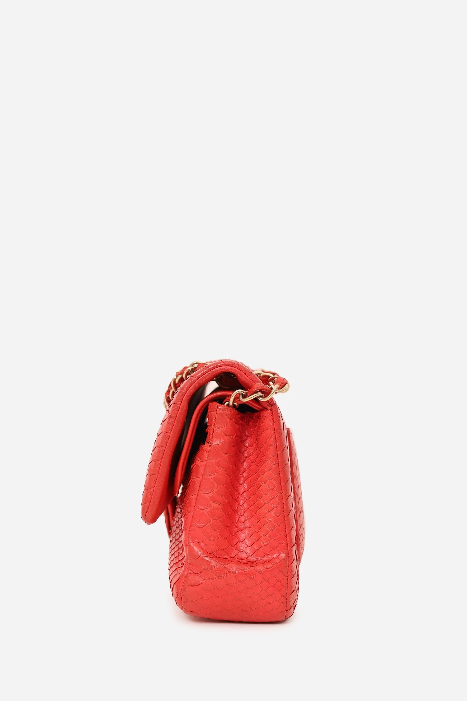 Pre-Loved Chanel 2016-17 Red Python Leather Medium Double Flap Bag
