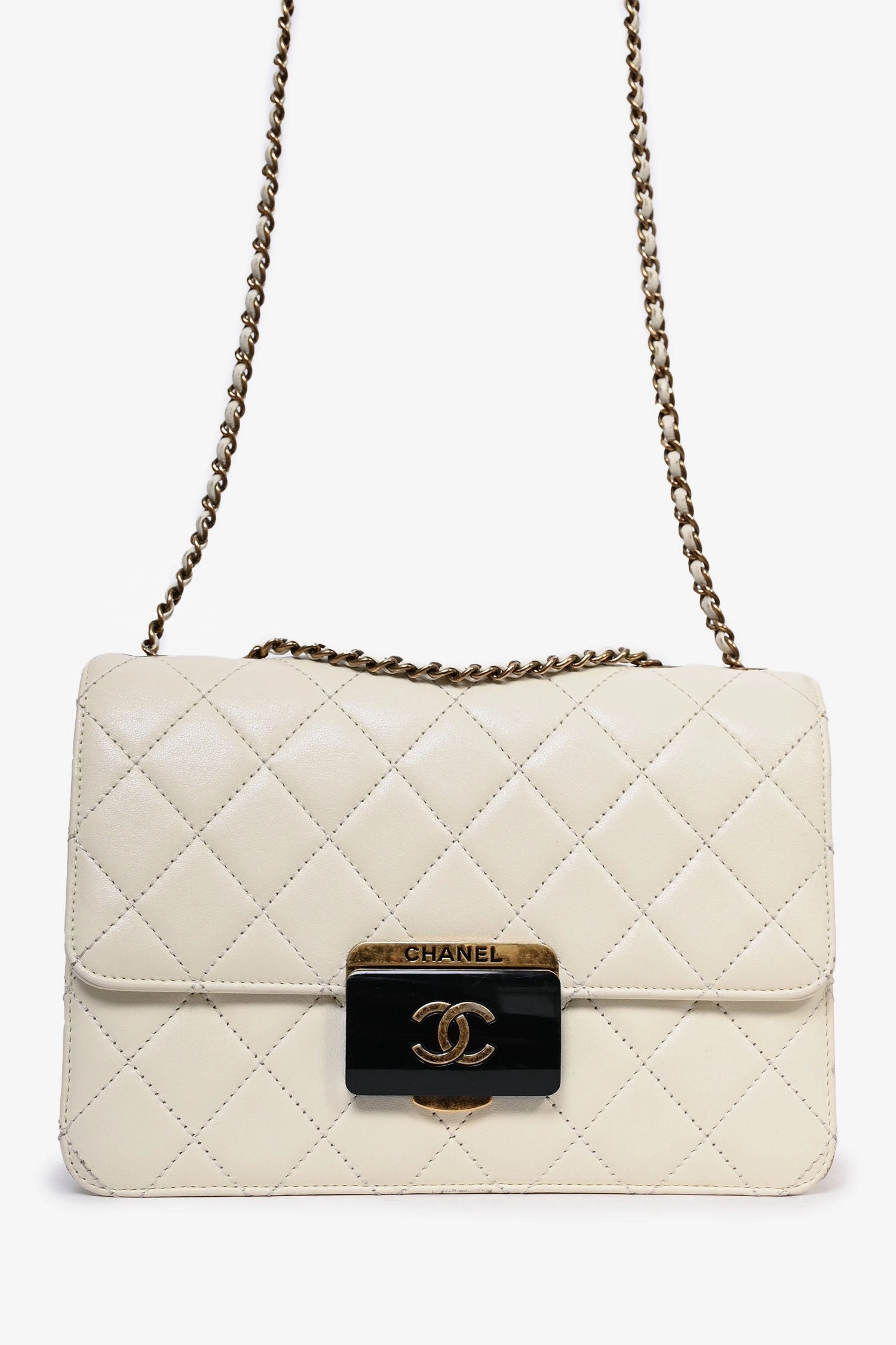 Pre-Loved Chanel 2016 Cream Leather Beauty Lock Flap Shoulder Bag