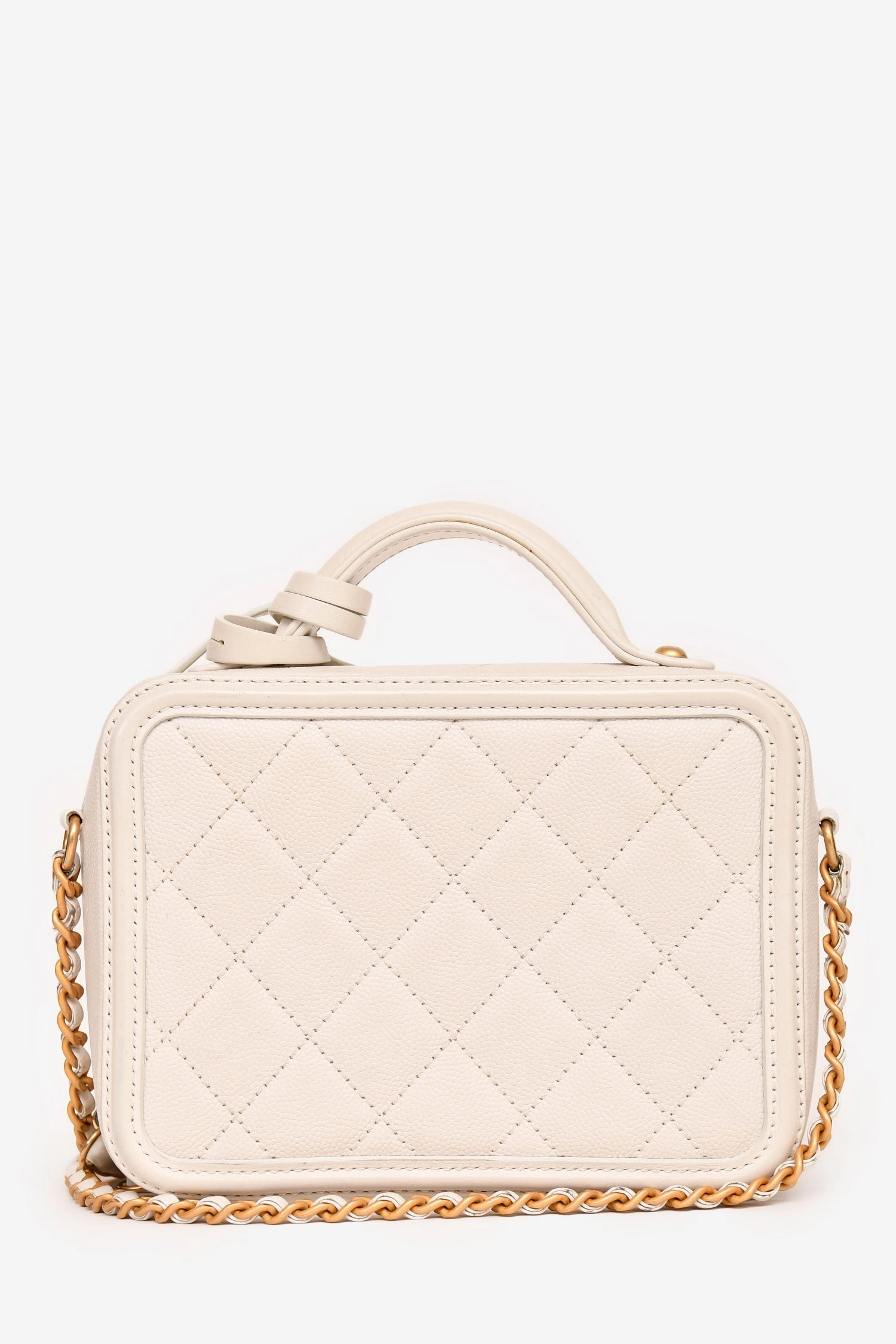 Pre-Loved Chanel 2017/18 Cream Caviar Leather Small Filigree Vanity Case