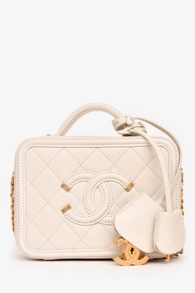 Pre-Loved Chanel 2017/18 Cream Caviar Leather Small Filigree Vanity Case