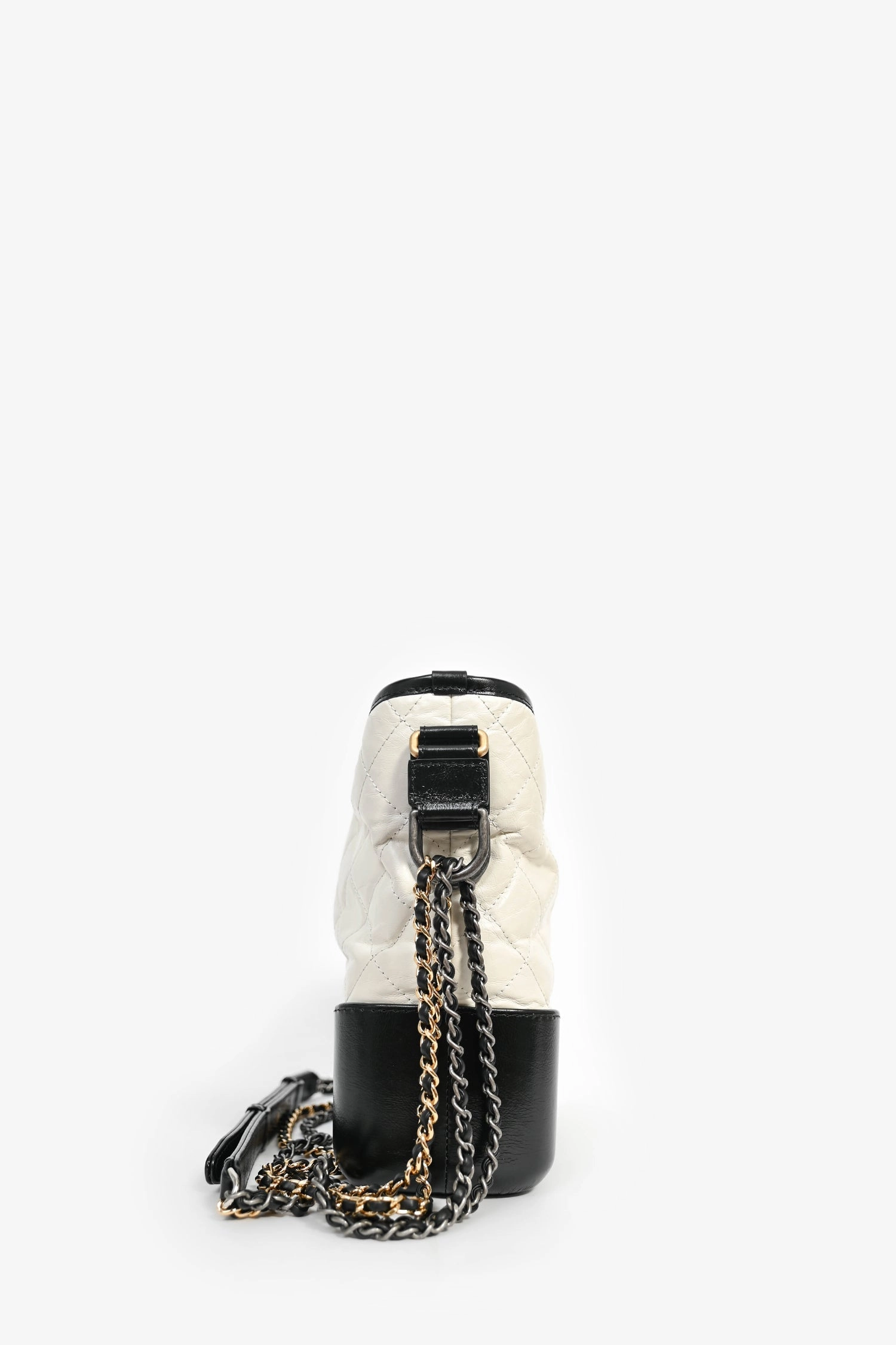 Pre-Loved Chanel 2017 White/Black Leather 'Gabrielle' Multichain Hobo Bag