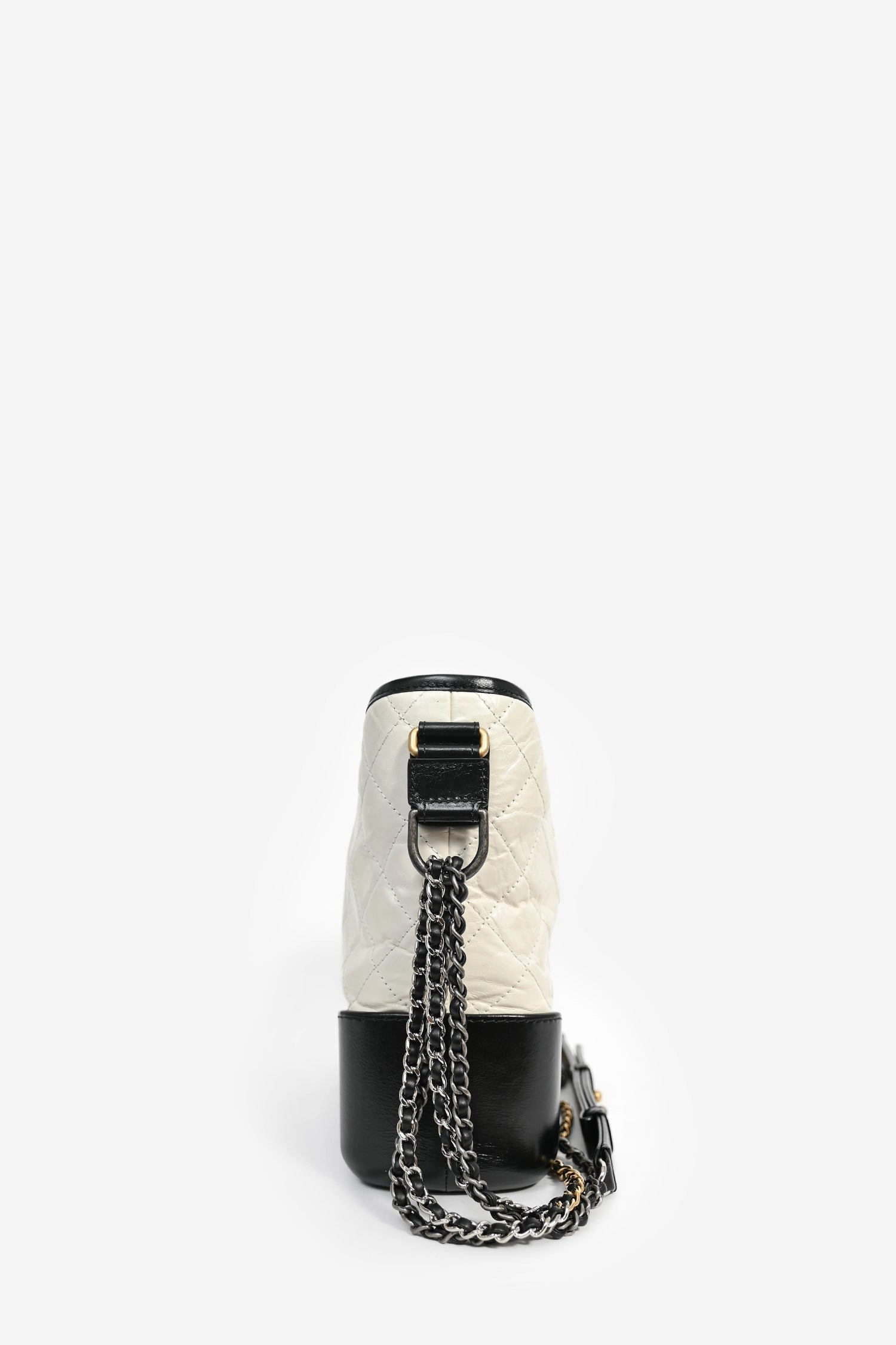 Pre-Loved Chanel 2017 White/Black Leather 'Gabrielle' Multichain Hobo Bag