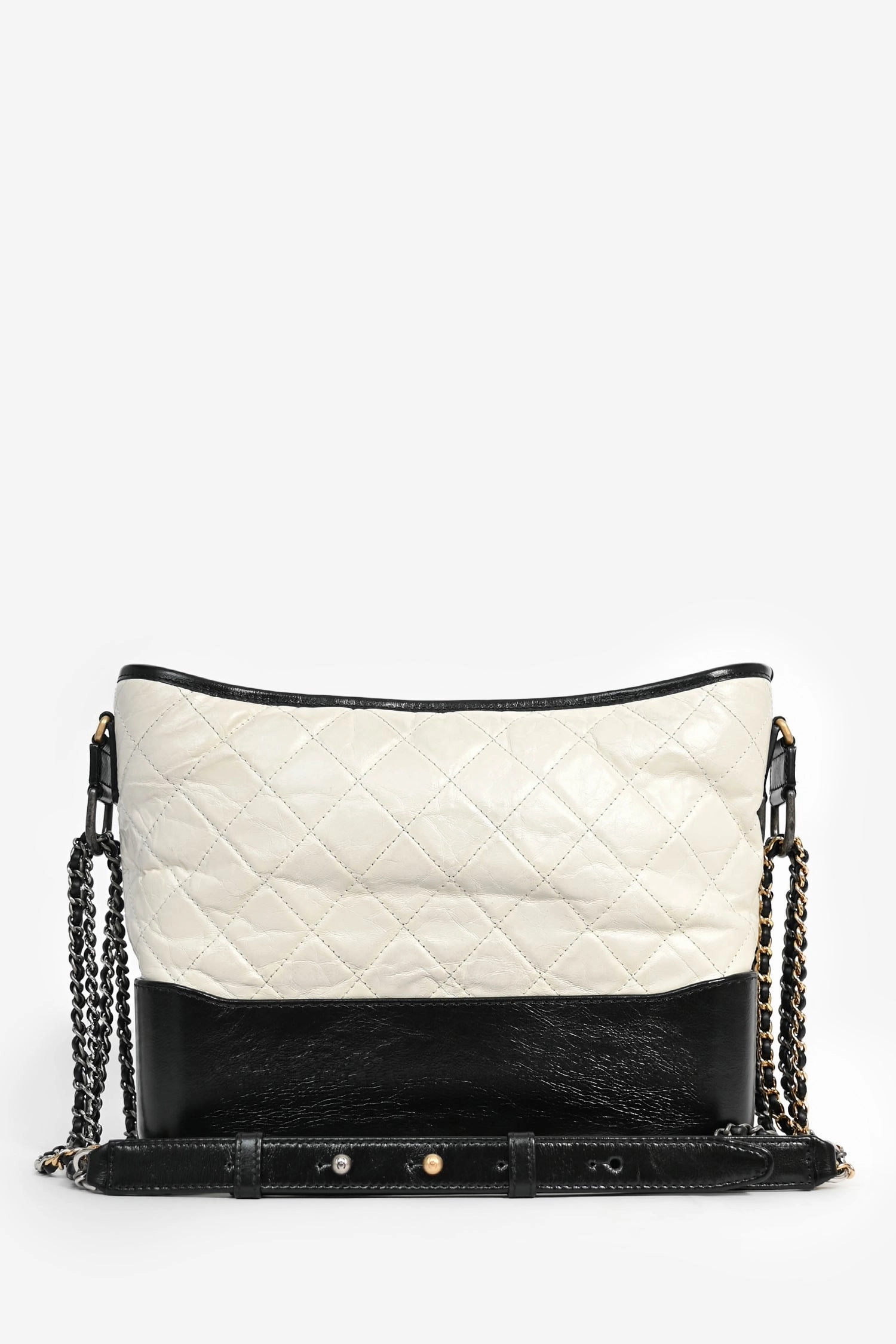 Pre-Loved Chanel 2017 White/Black Leather 'Gabrielle' Multichain Hobo Bag