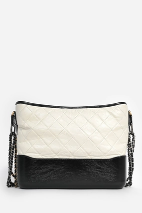 Pre-Loved Chanel 2017 White/Black Leather 'Gabrielle' Multichain Hobo Bag