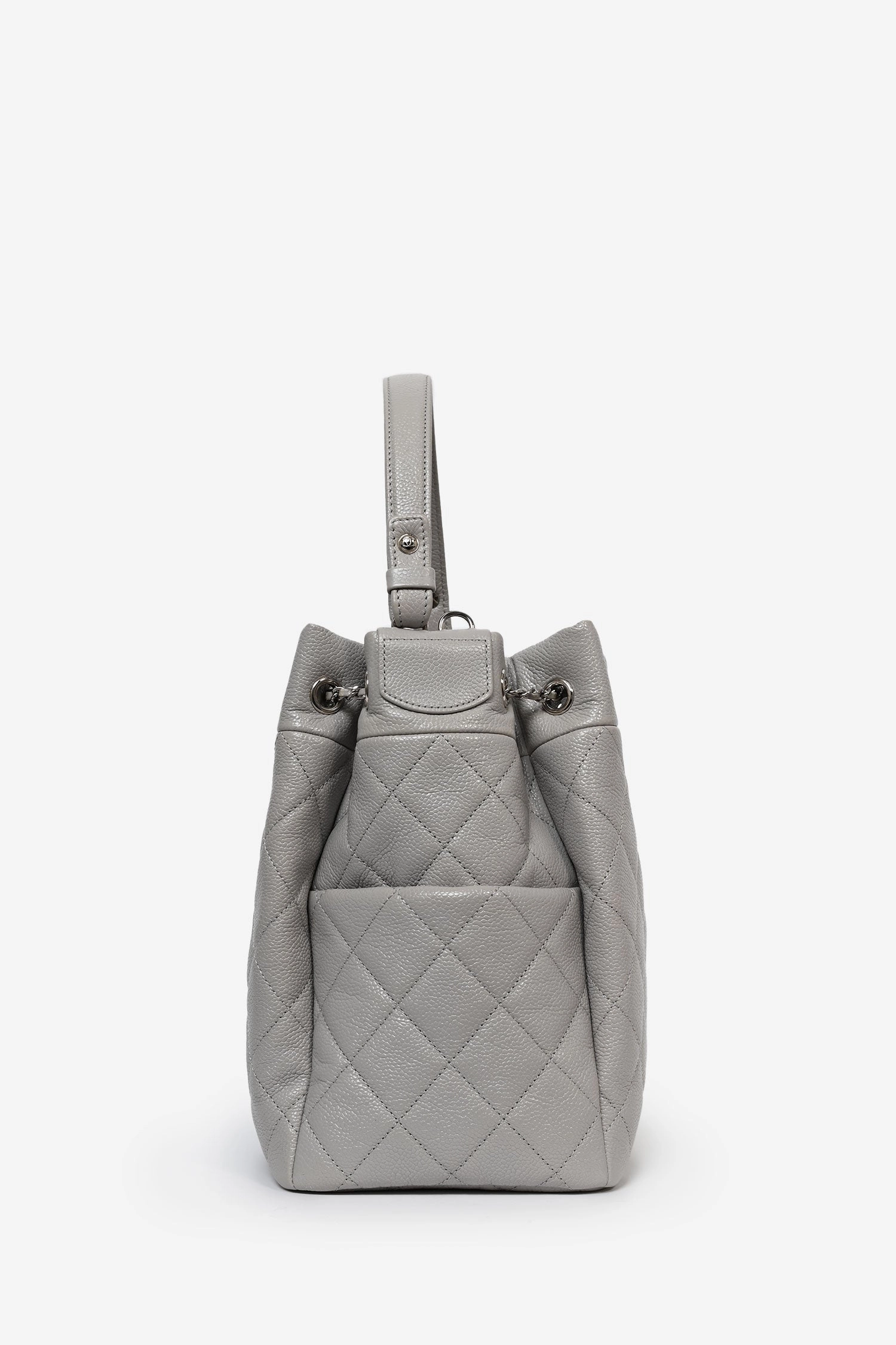 Pre-Loved Chanel 2019/20 Grey Caviar Leather Drawstring Crossbody Bucket Bag