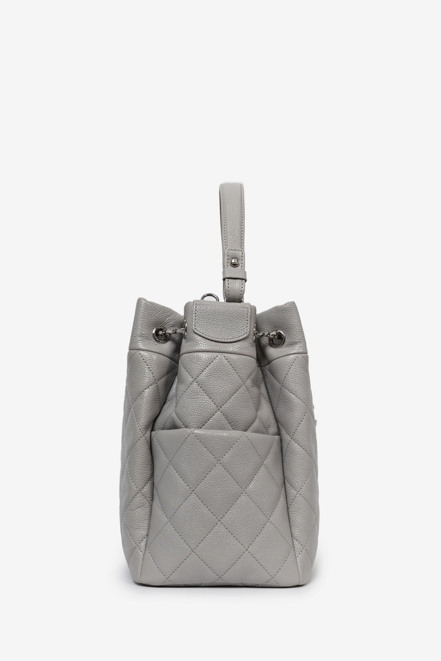 Pre-Loved Chanel 2019/20 Grey Caviar Leather Drawstring Crossbody Bucket Bag