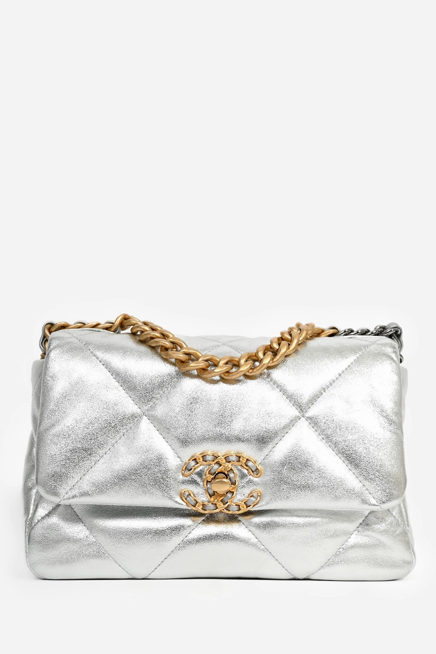 Pre-Loved Chanel 2020 Silver Lambskin Medium 19 Flap Bag