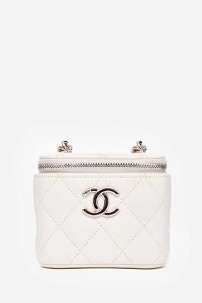 Pre-Loved Chanel 2022 White Caviar Leather Mini Vanity Case (As Is)