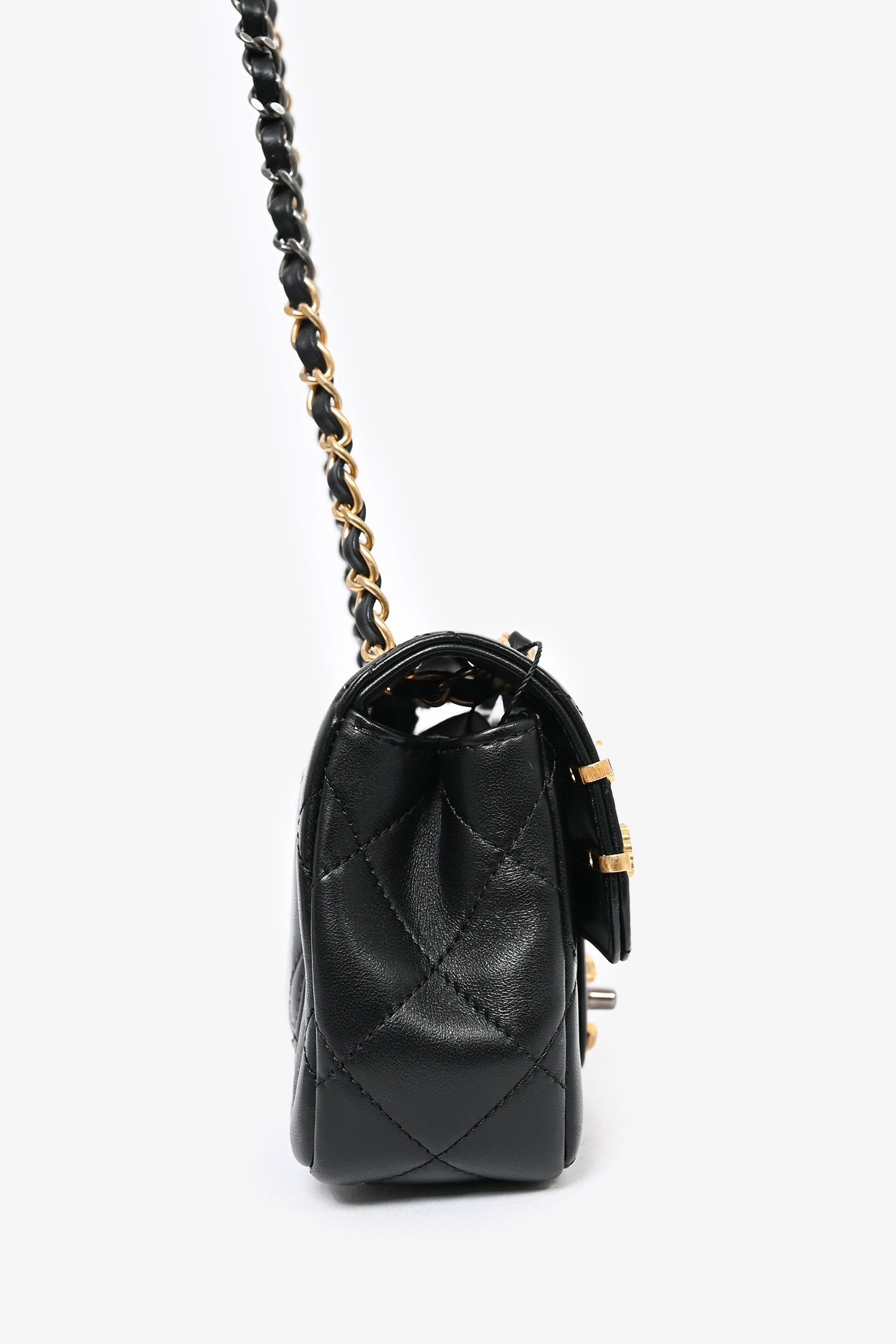 Pre-Loved Chanel 2022C Black Lambskin Coco Clip Charms Two-Tone CC Mini Flap Bag