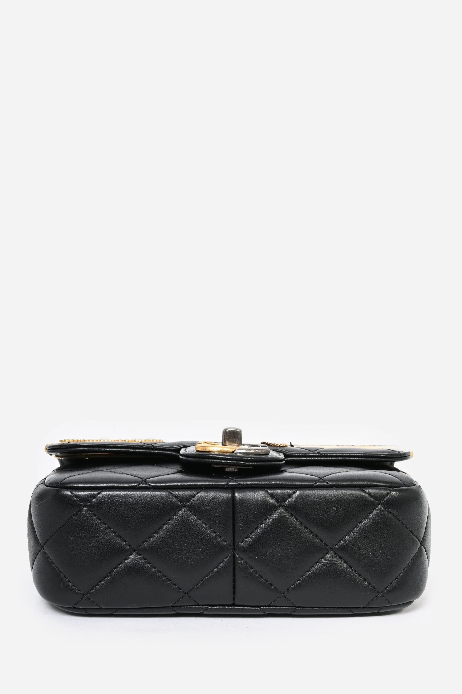 Pre-Loved Chanel 2022C Black Lambskin Coco Clip Charms Two-Tone CC Mini Flap Bag