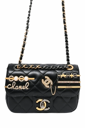 Pre-Loved Chanel 2022C Black Lambskin Coco Clip Charms Two-Tone CC Mini Flap Bag