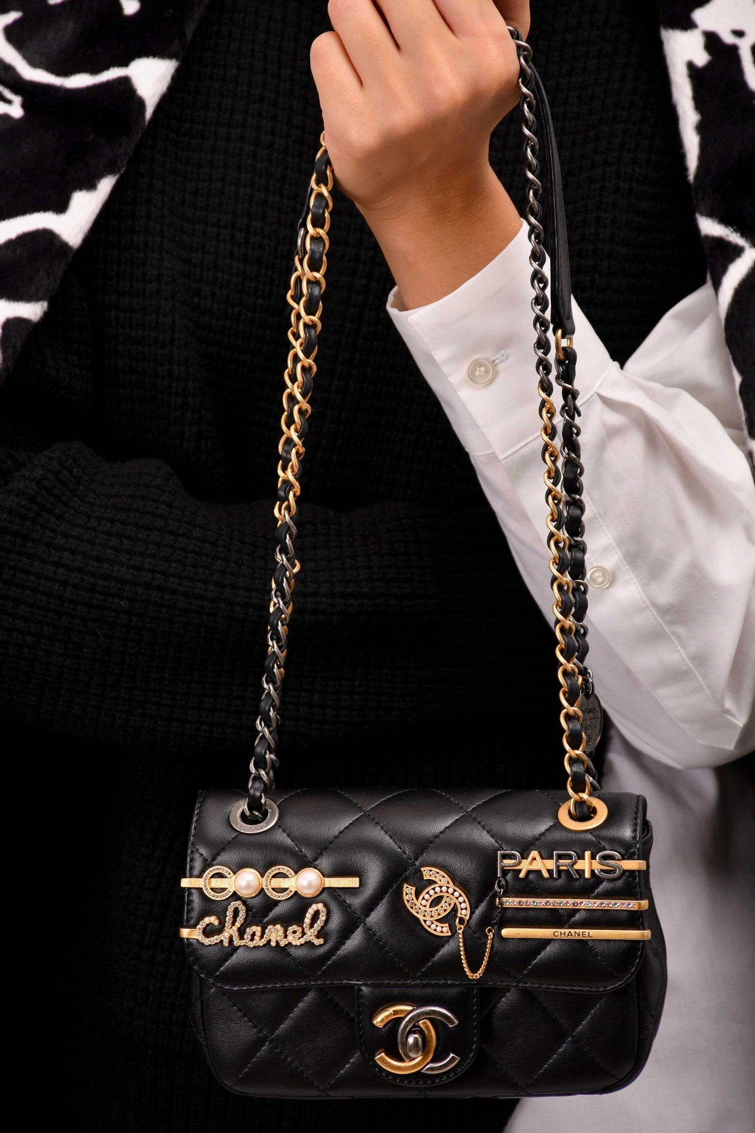 Pre-Loved Chanel 2022C Black Lambskin Coco Clip Charms Two-Tone CC Mini Flap Bag