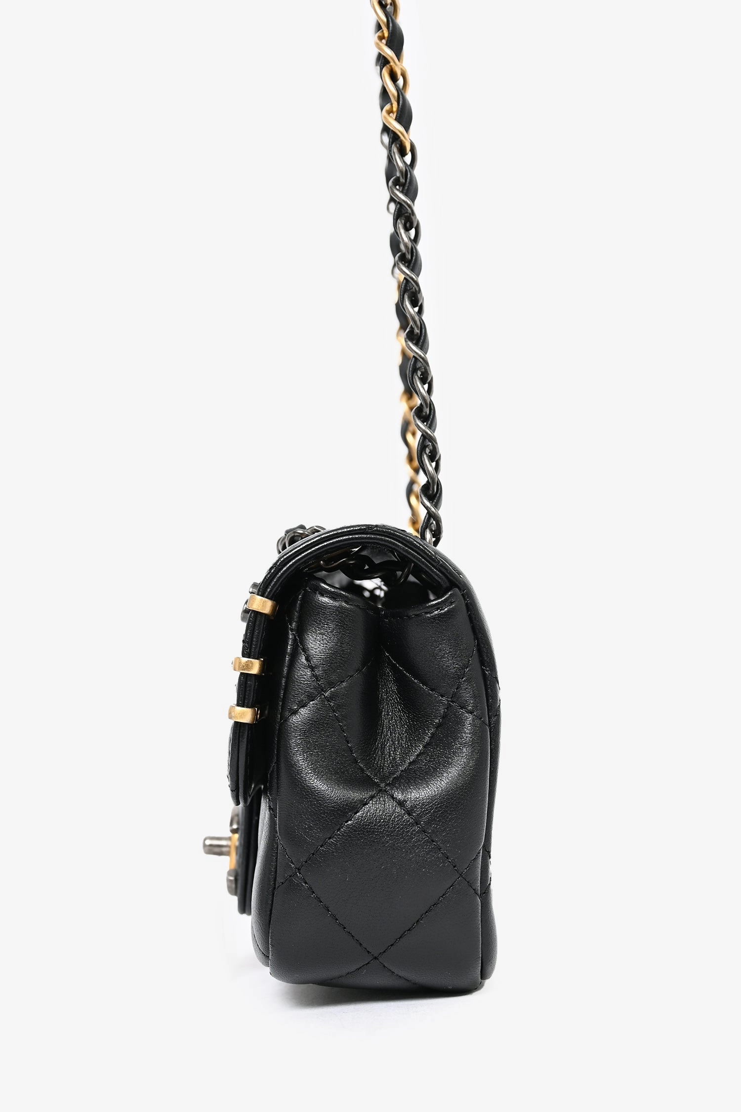 Pre-Loved Chanel 2022C Black Lambskin Coco Clip Charms Two-Tone CC Mini Flap Bag