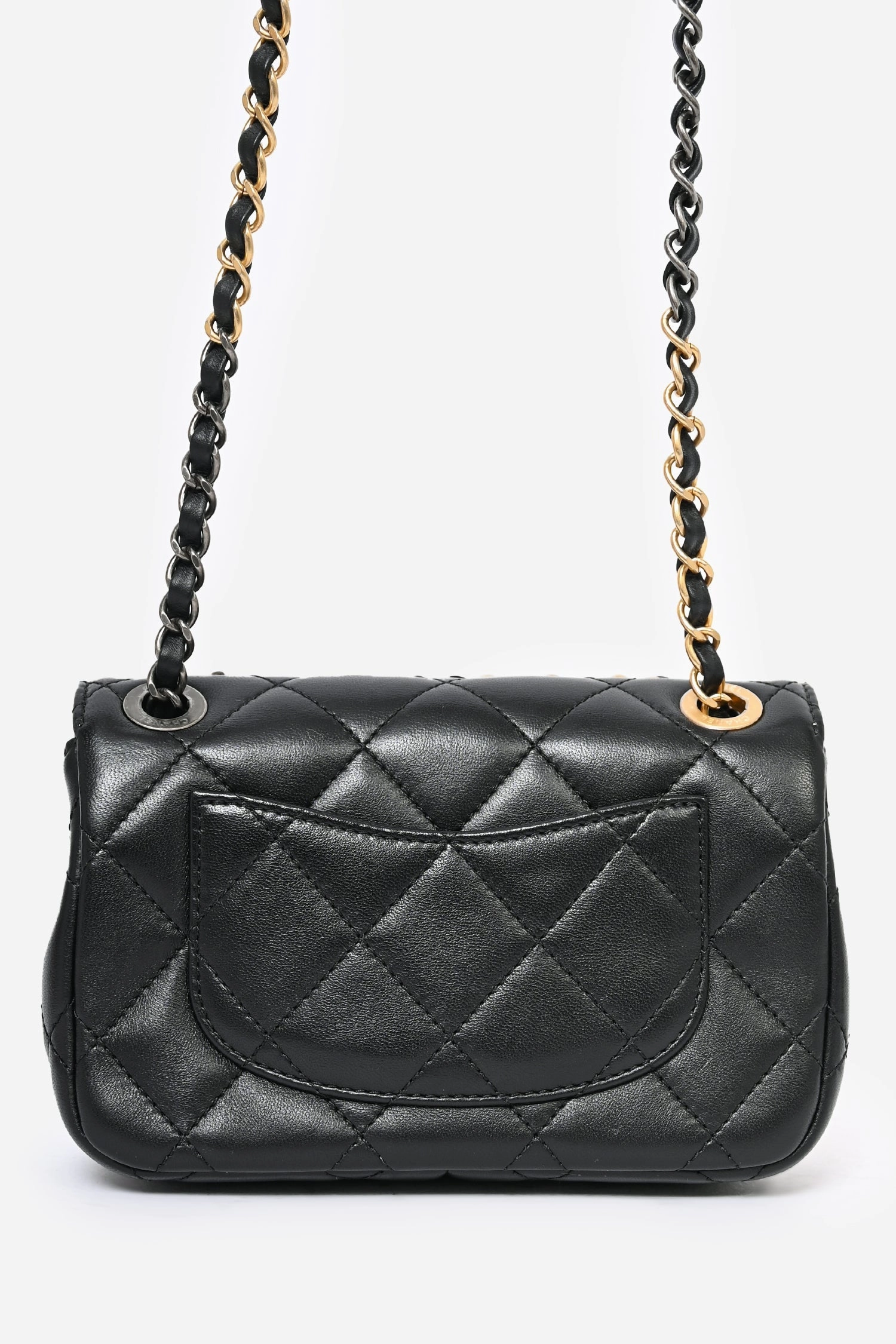 Pre-Loved Chanel 2022C Black Lambskin Coco Clip Charms Two-Tone CC Mini Flap Bag