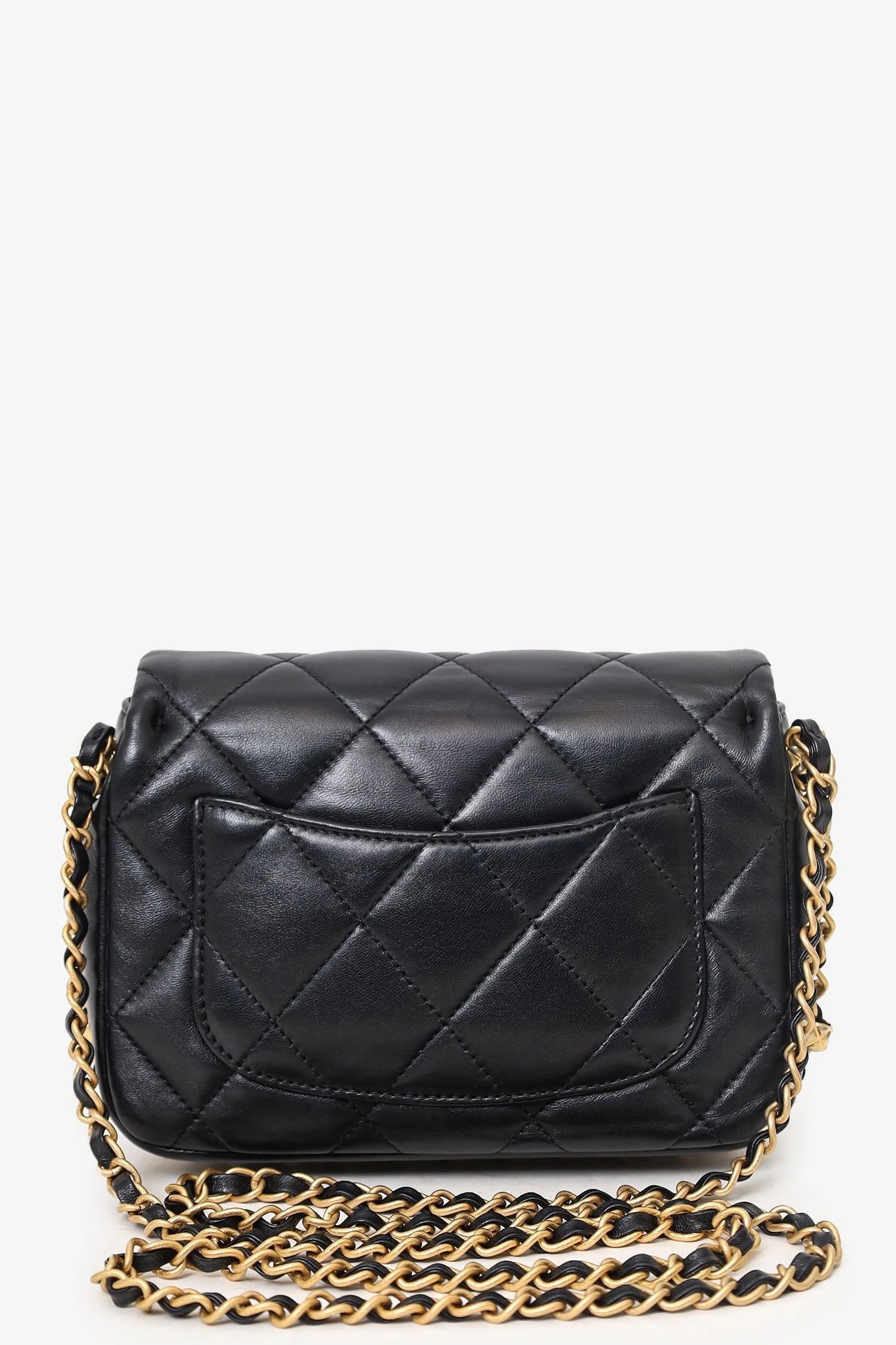 Pre-Loved Chanel 2023 Black Quilted Lambskin Chain Around Mini Square Flap Bag