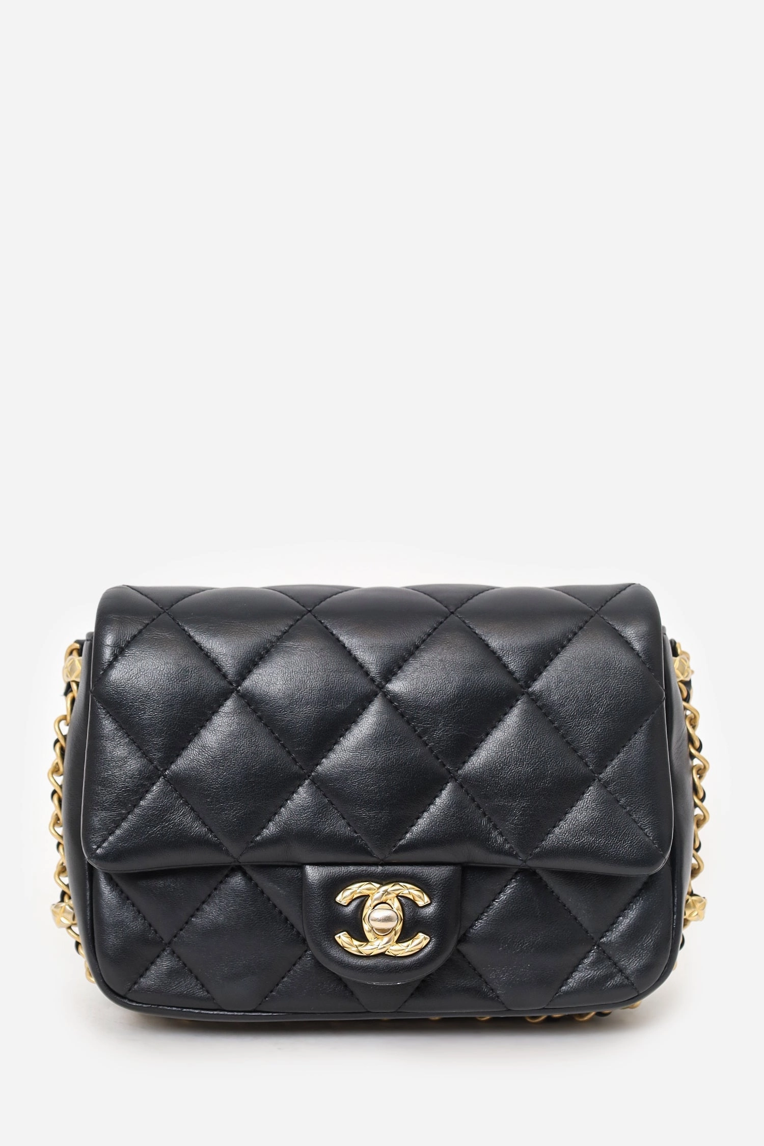 Pre-Loved Chanel 2023 Black Quilted Lambskin Chain Around Mini Square Flap Bag