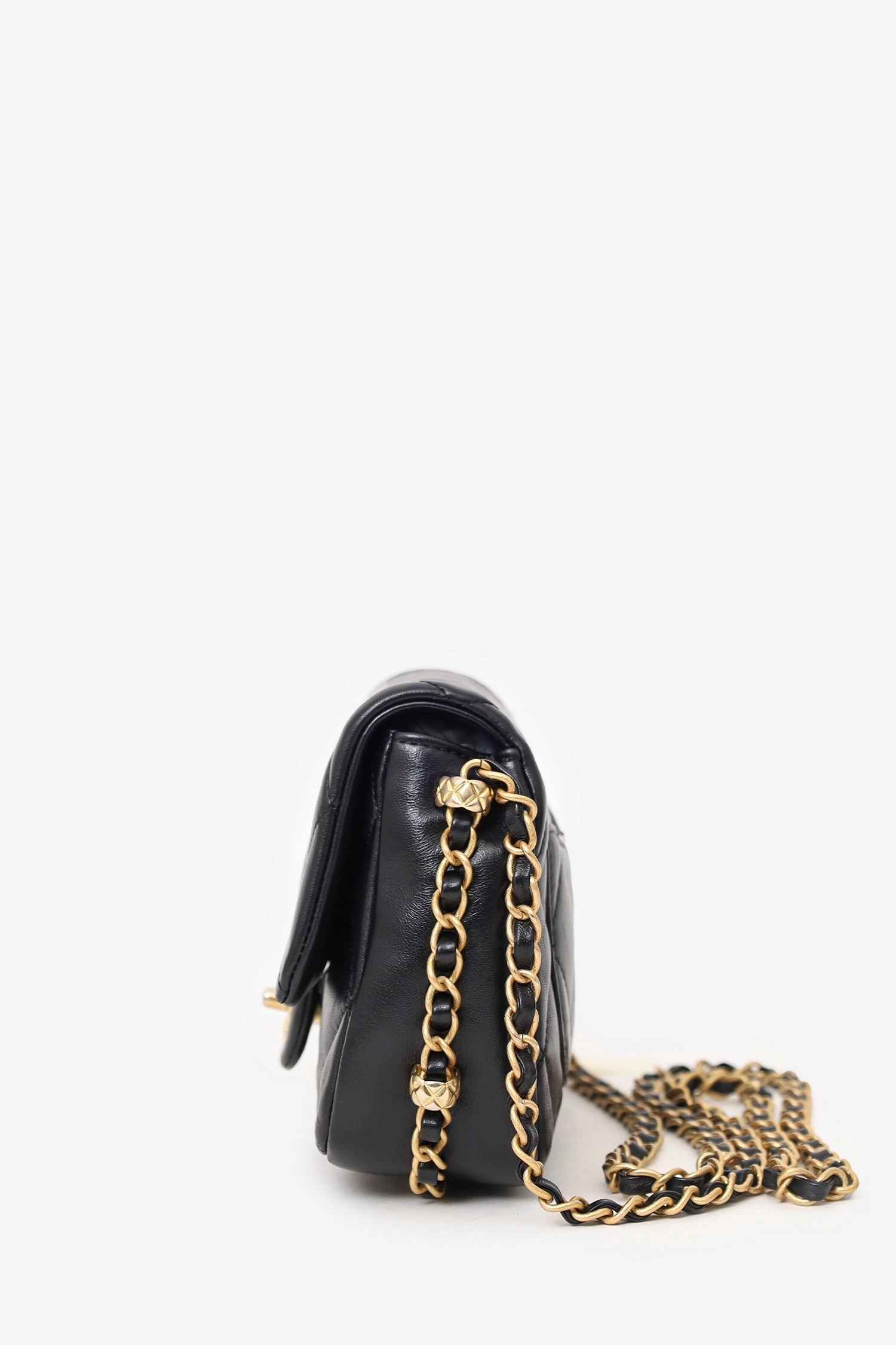 Pre-Loved Chanel 2023 Black Quilted Lambskin Chain Around Mini Square Flap Bag