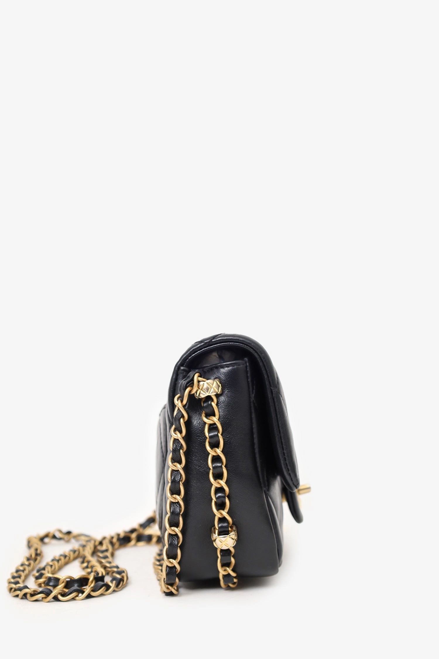 Pre-Loved Chanel 2023 Black Quilted Lambskin Chain Around Mini Square Flap Bag