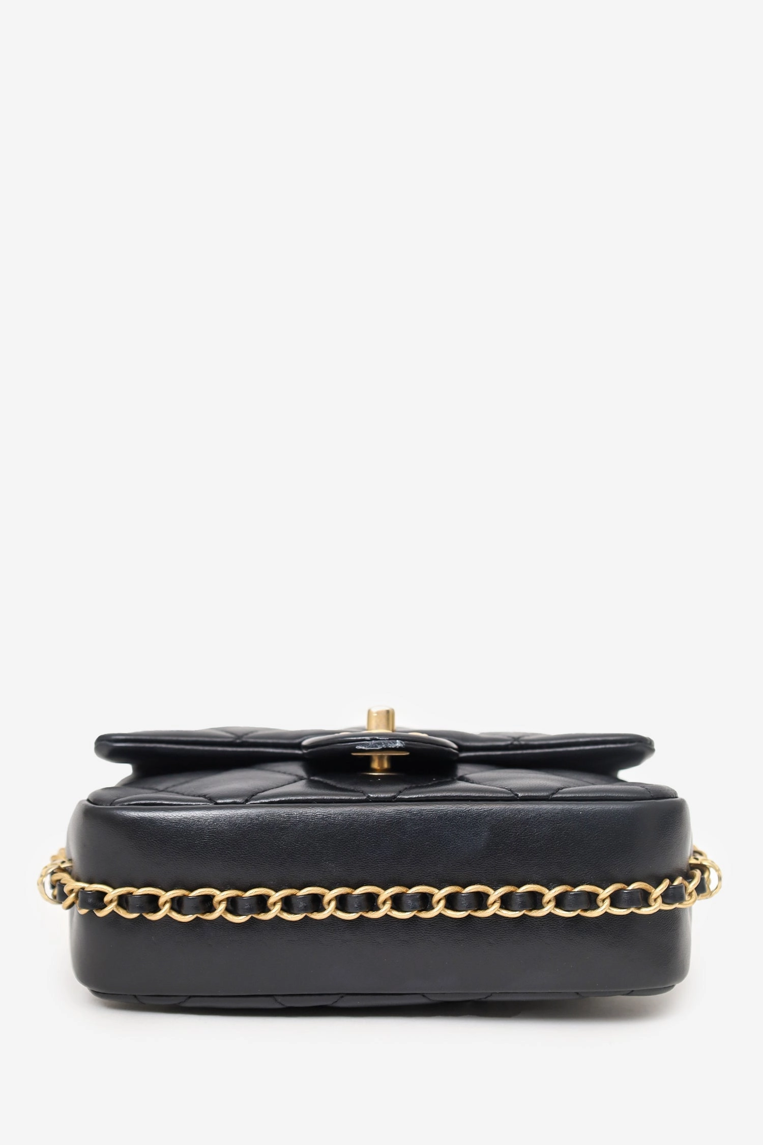Pre-Loved Chanel 2023 Black Quilted Lambskin Chain Around Mini Square Flap Bag
