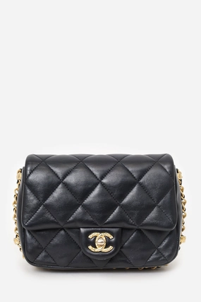 Pre-Loved Chanel 2023 Black Quilted Lambskin Chain Around Mini Square Flap Bag