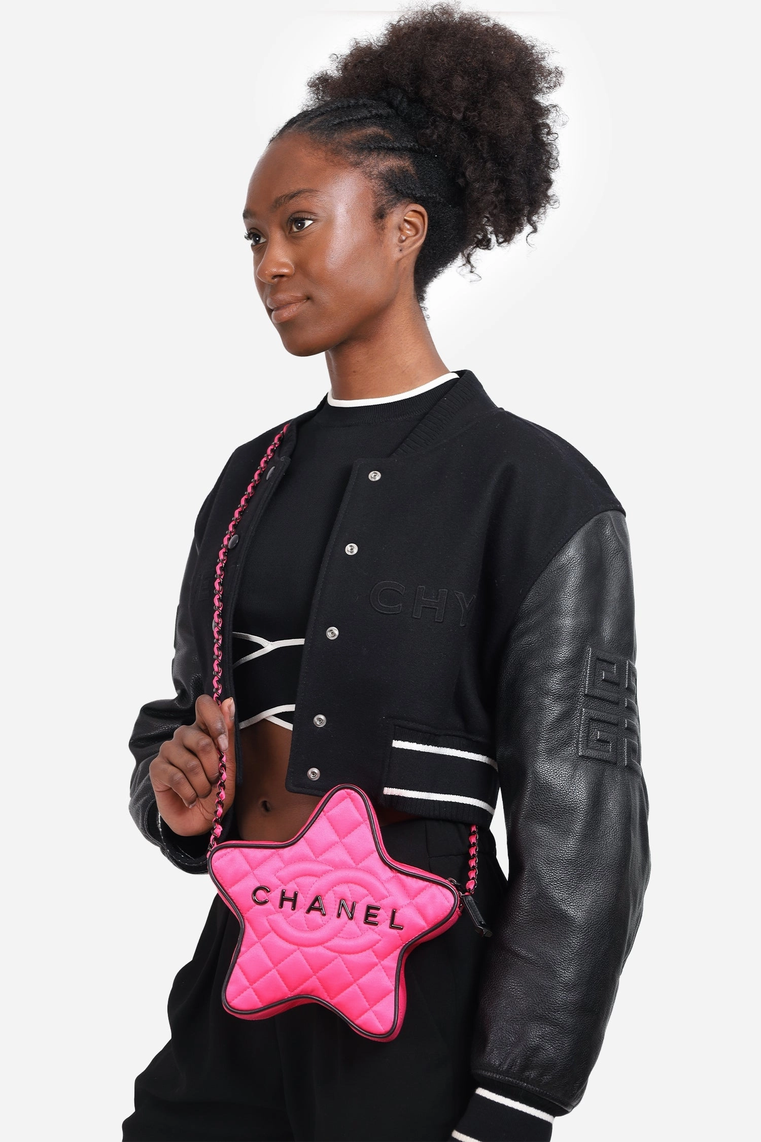 Pre-Loved Chanel 2024 Fuchsia Satin Walk Of Fame Star Handbag