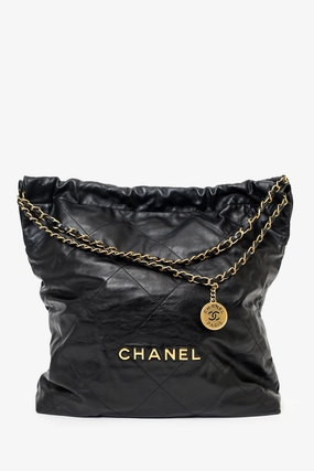 Pre-Loved Chanel Black Lambskin Large 22 Shoulder Bag with Pouch