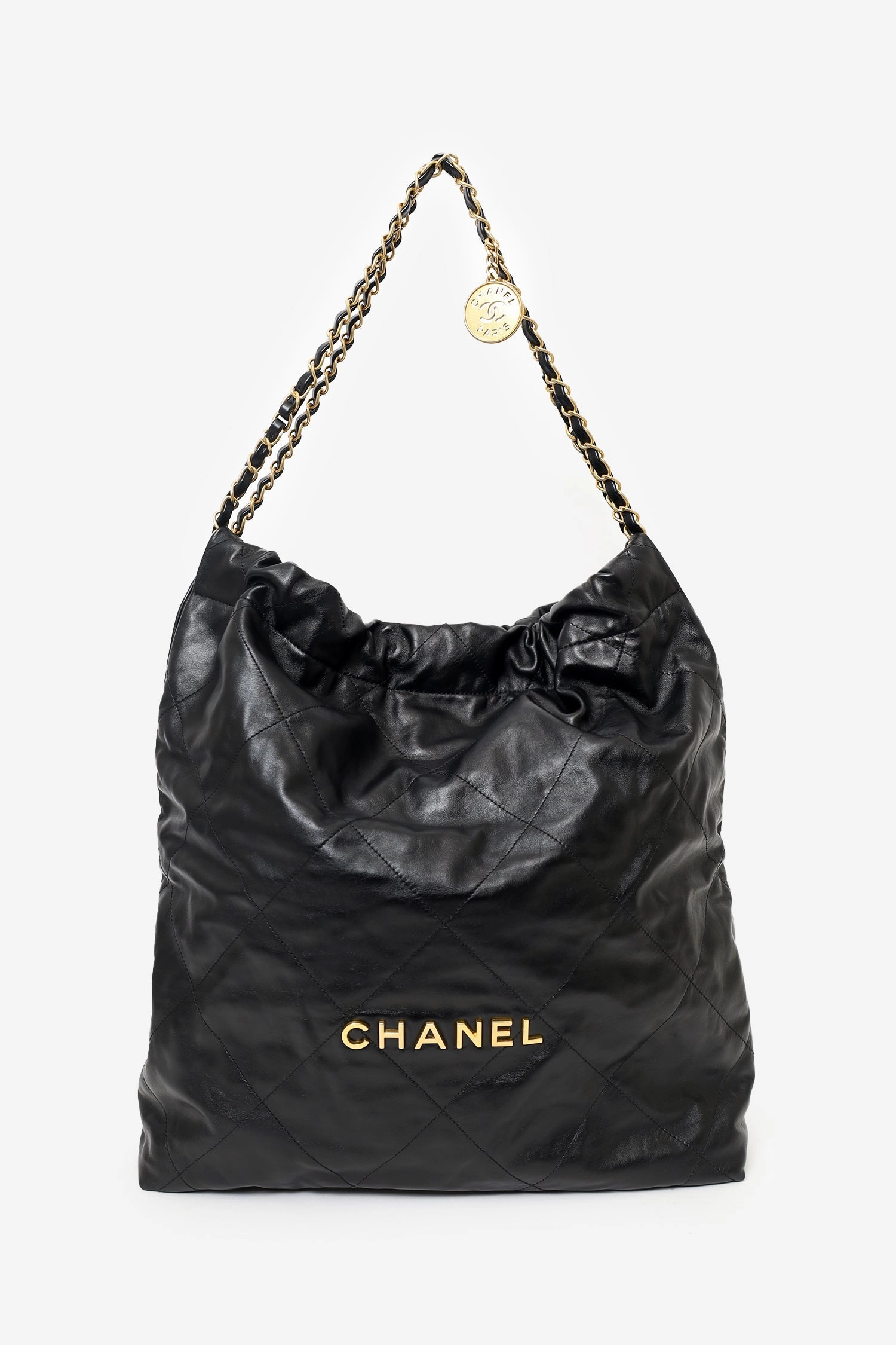 Pre-Loved Chanel Black Lambskin Large 22 Shoulder Bag with Pouch