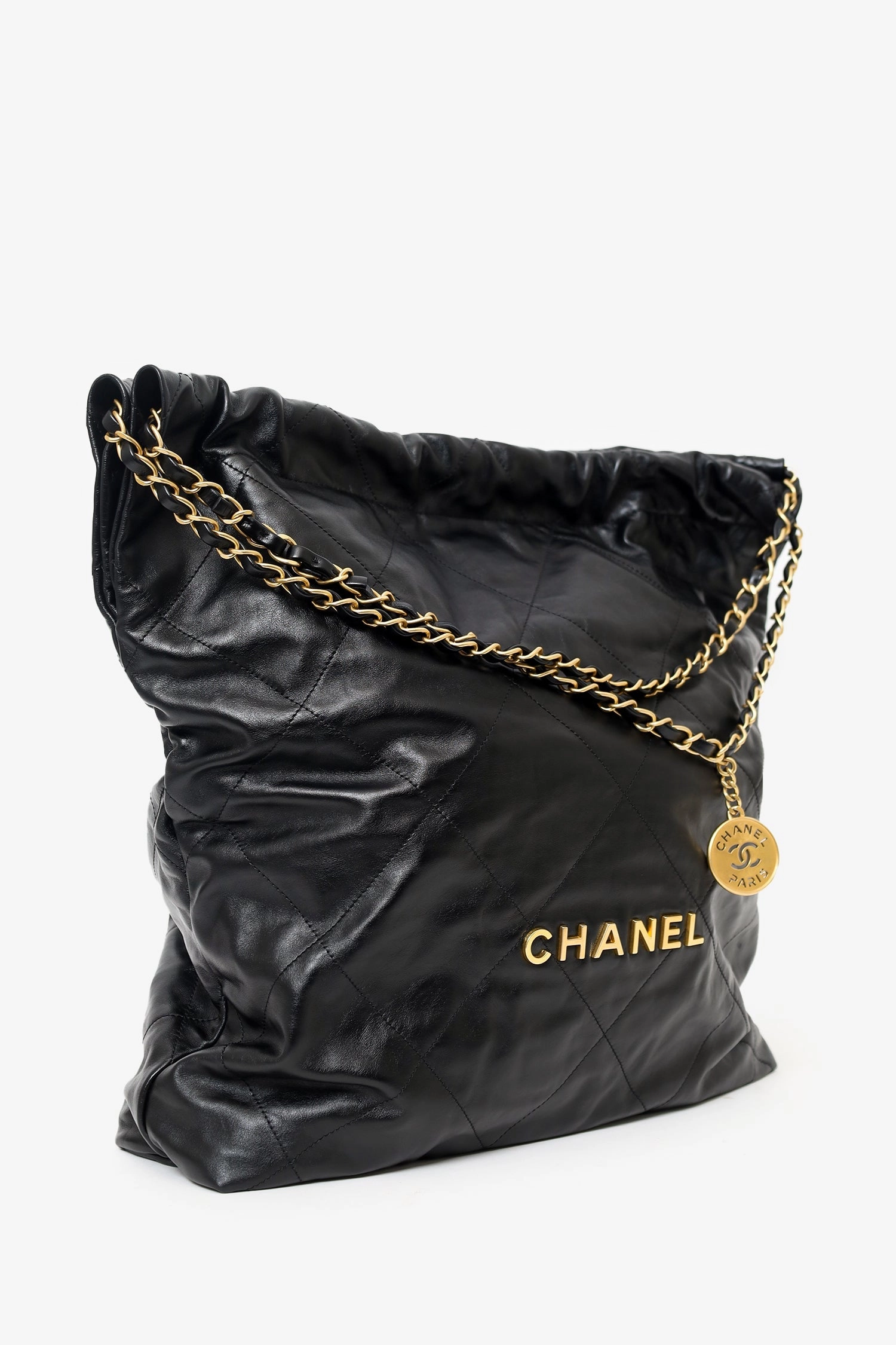 Pre-Loved Chanel Black Lambskin Large 22 Shoulder Bag with Pouch