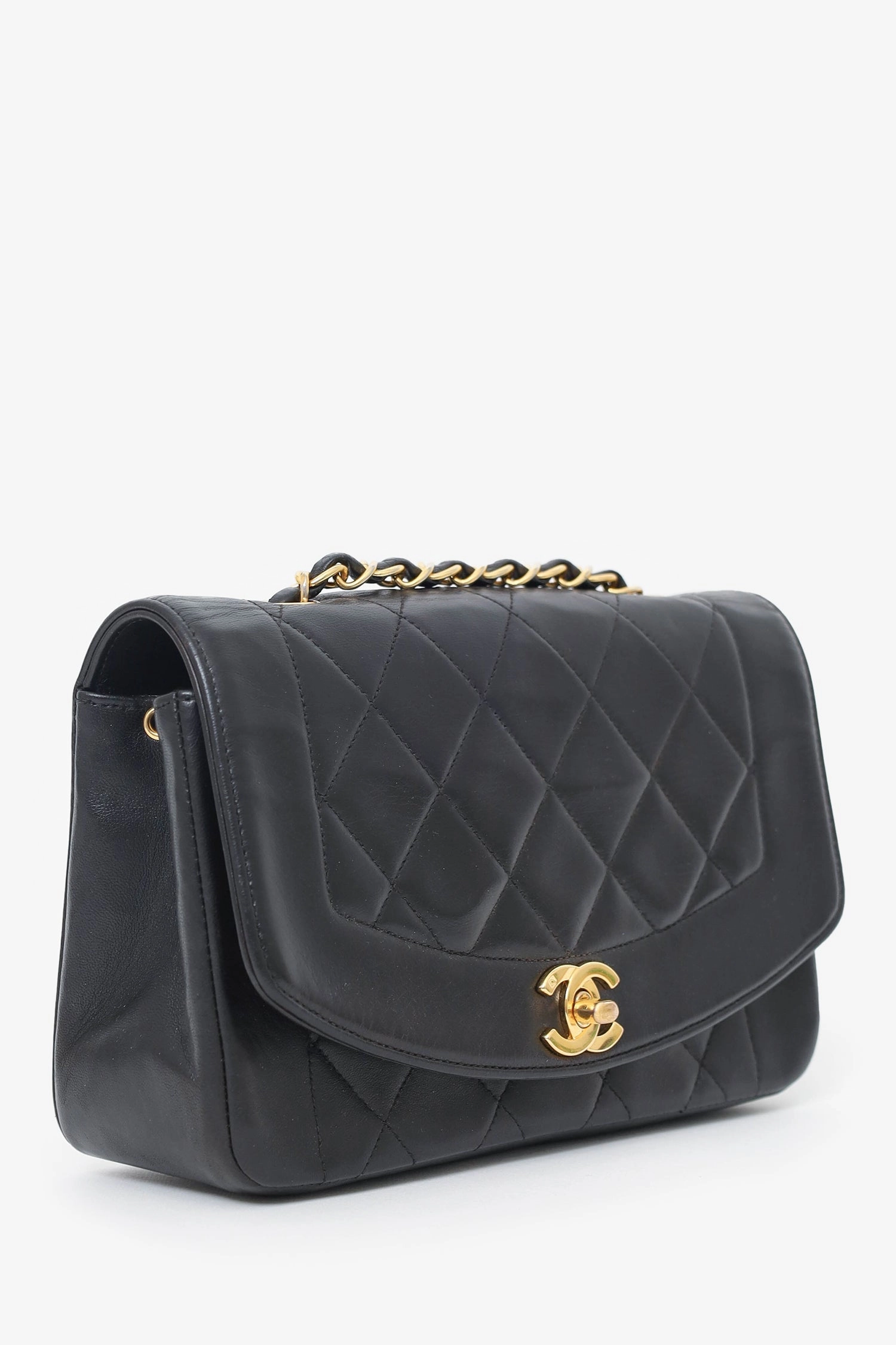Pre-Loved Chanel Black Lambskin Small Diana Flap Bag