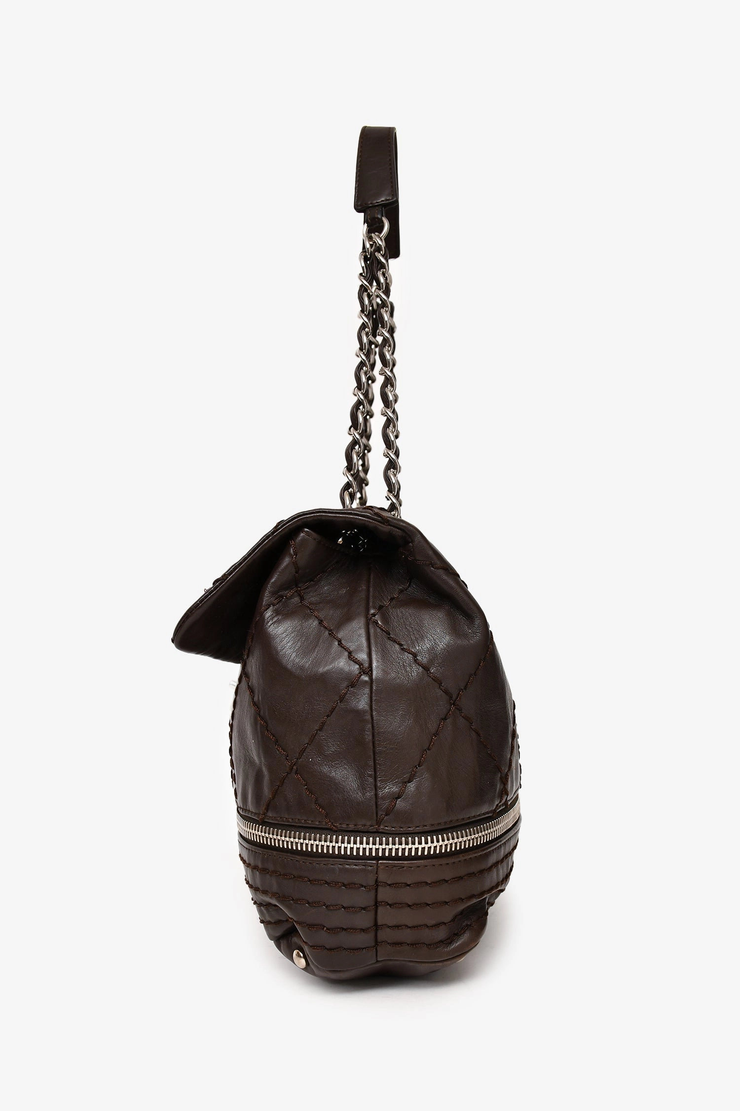 Pre-loved Chanel Brown Leather Expandable Ligne Flap Bag (As Is)