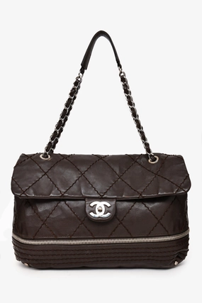 Pre-loved Chanel Brown Leather Expandable Ligne Flap Bag (As Is)