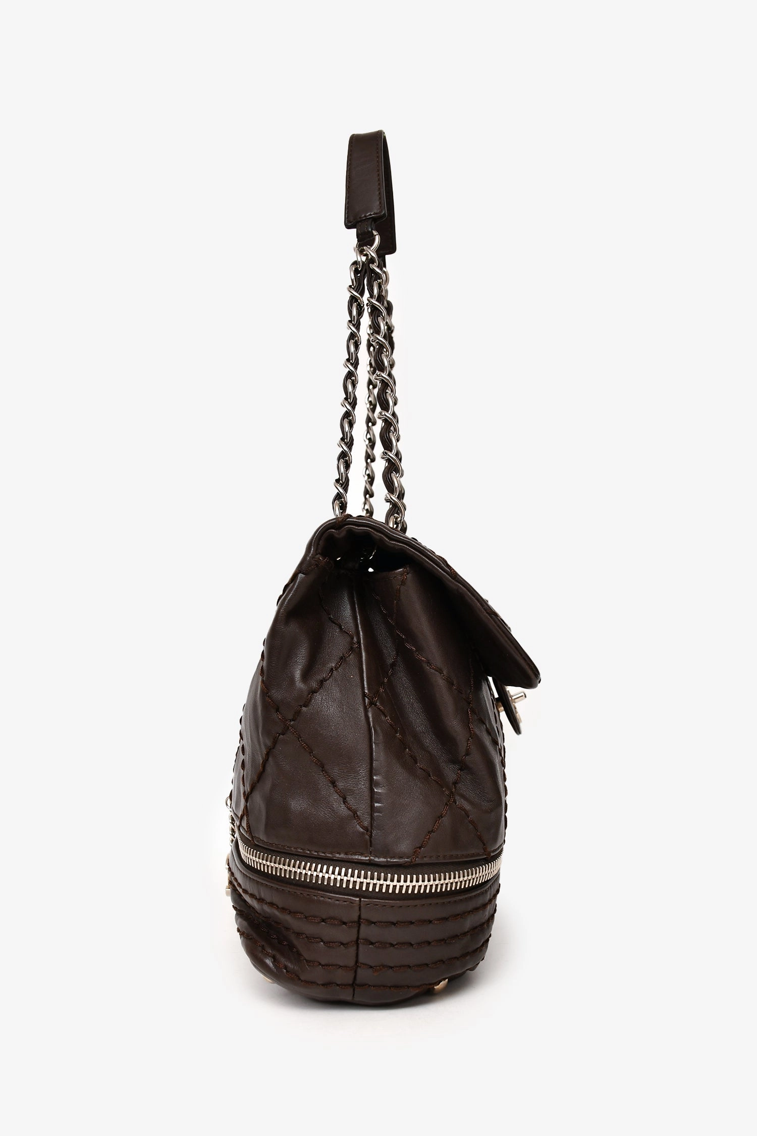 Pre-loved Chanel Brown Leather Expandable Ligne Flap Bag (As Is)