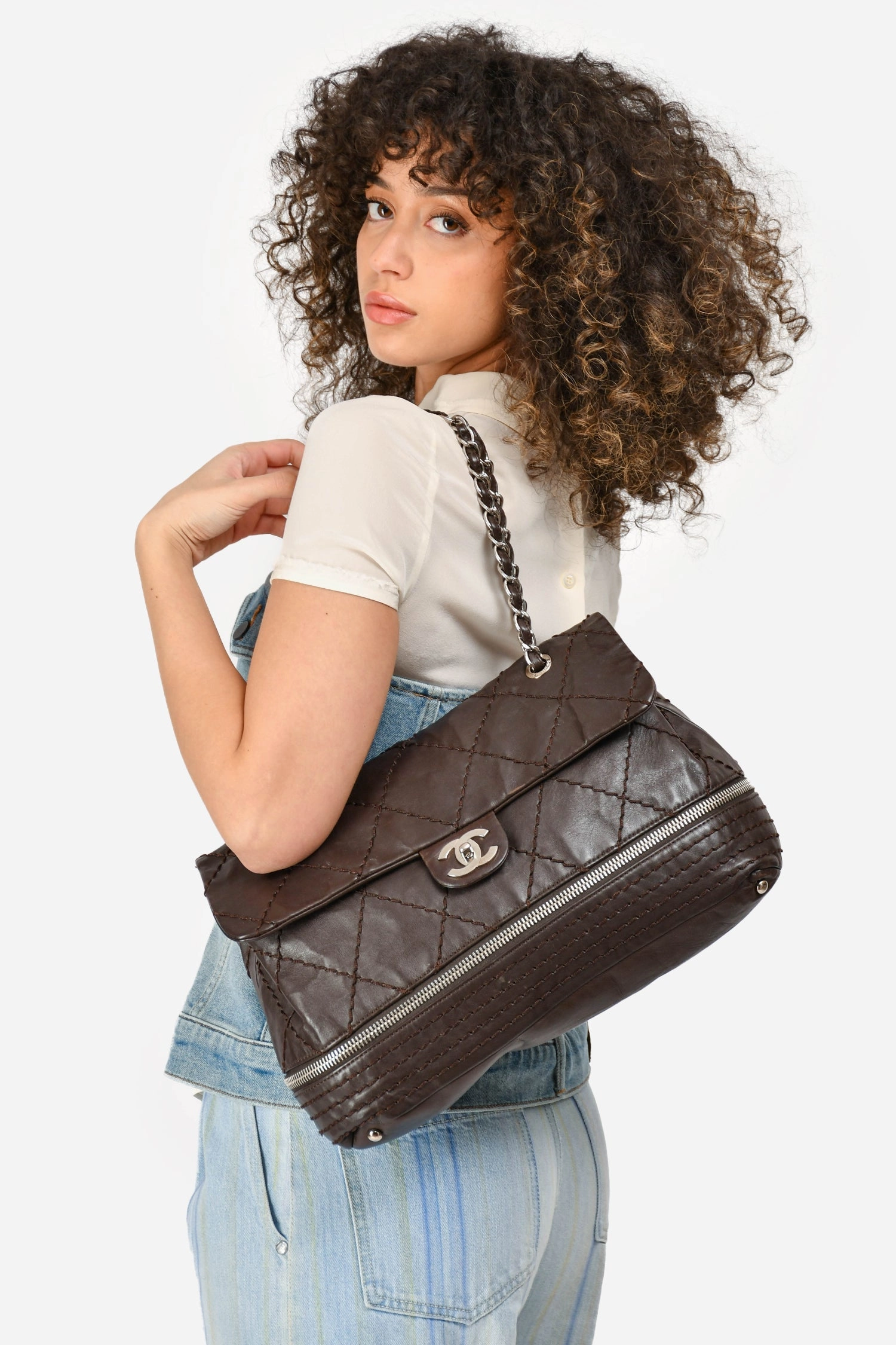 Pre-loved Chanel Brown Leather Expandable Ligne Flap Bag (As Is)