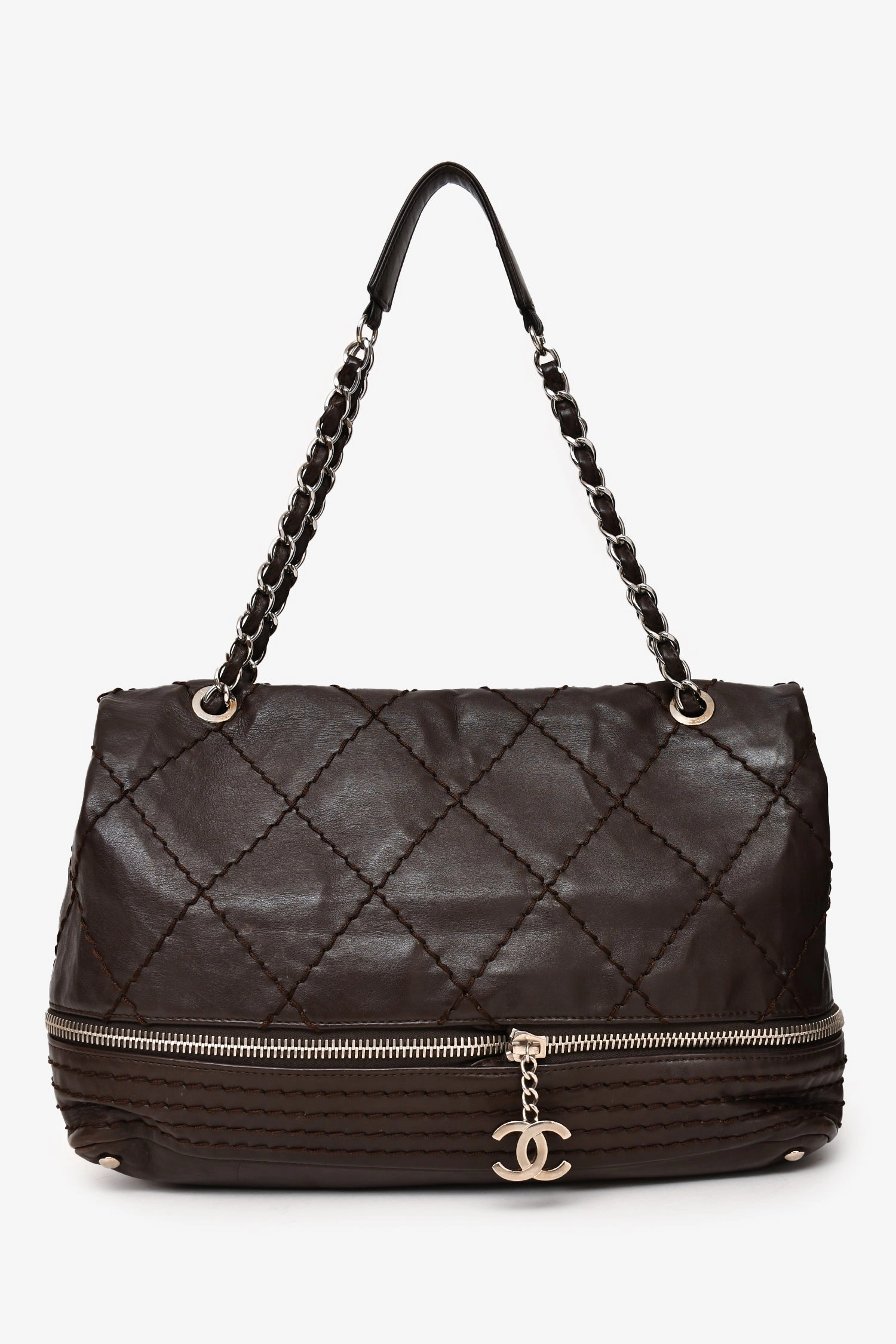 Pre-loved Chanel Brown Leather Expandable Ligne Flap Bag (As Is)