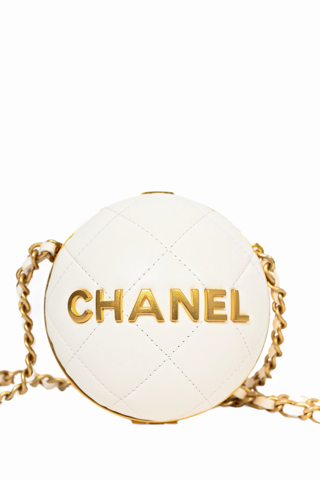 Pre-Loved Chanel White Lambskin Leather Paris-Le19M Coco Sphere Minaudiere Bag