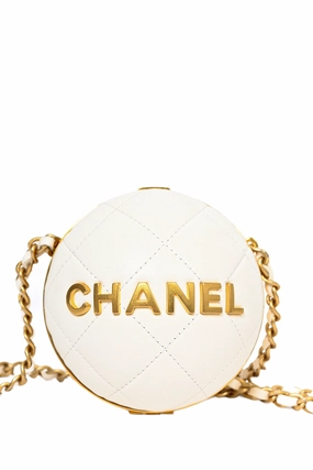 Pre-Loved Chanel White Lambskin Leather Paris-Le19M Coco Sphere Minaudiere Bag