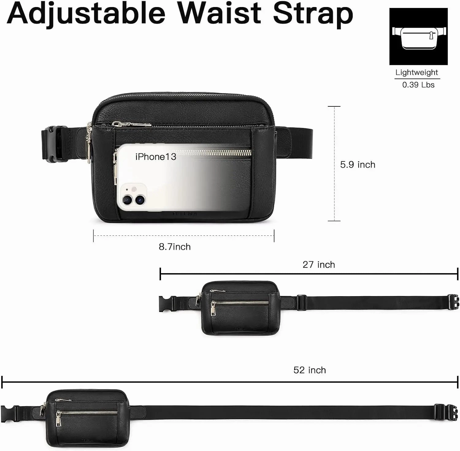 Premium Leather Fanny Pack - Lightweight Waist Bag with Adjustable Belt
