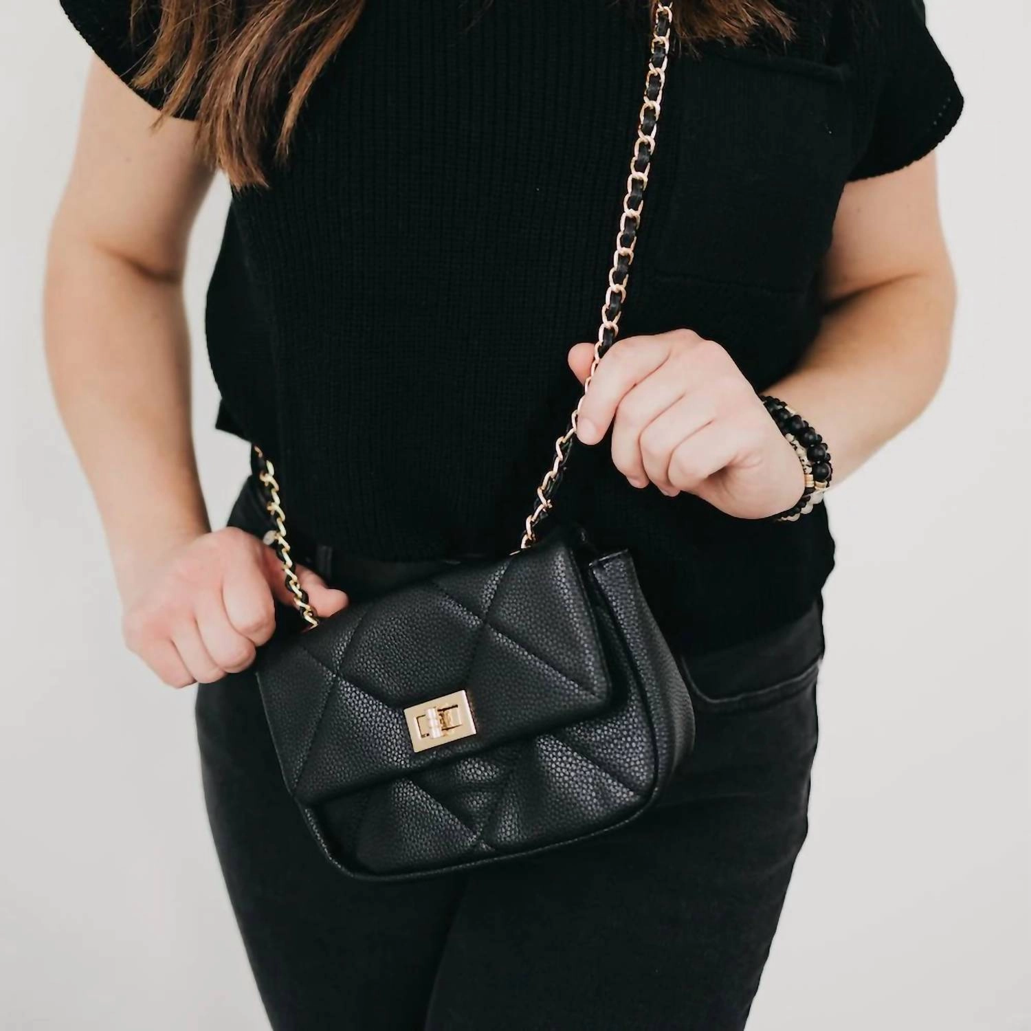 Queenie Quilted Crossbody Bag In Black