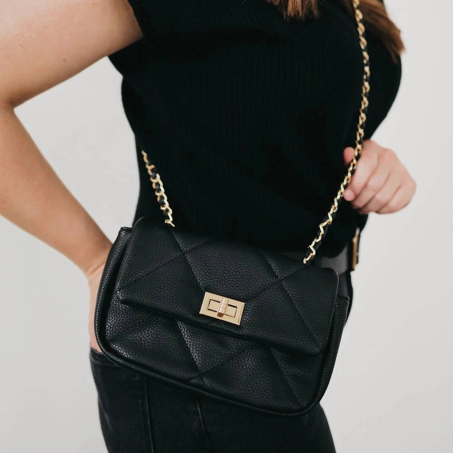 Queenie Quilted Crossbody Bag In Black